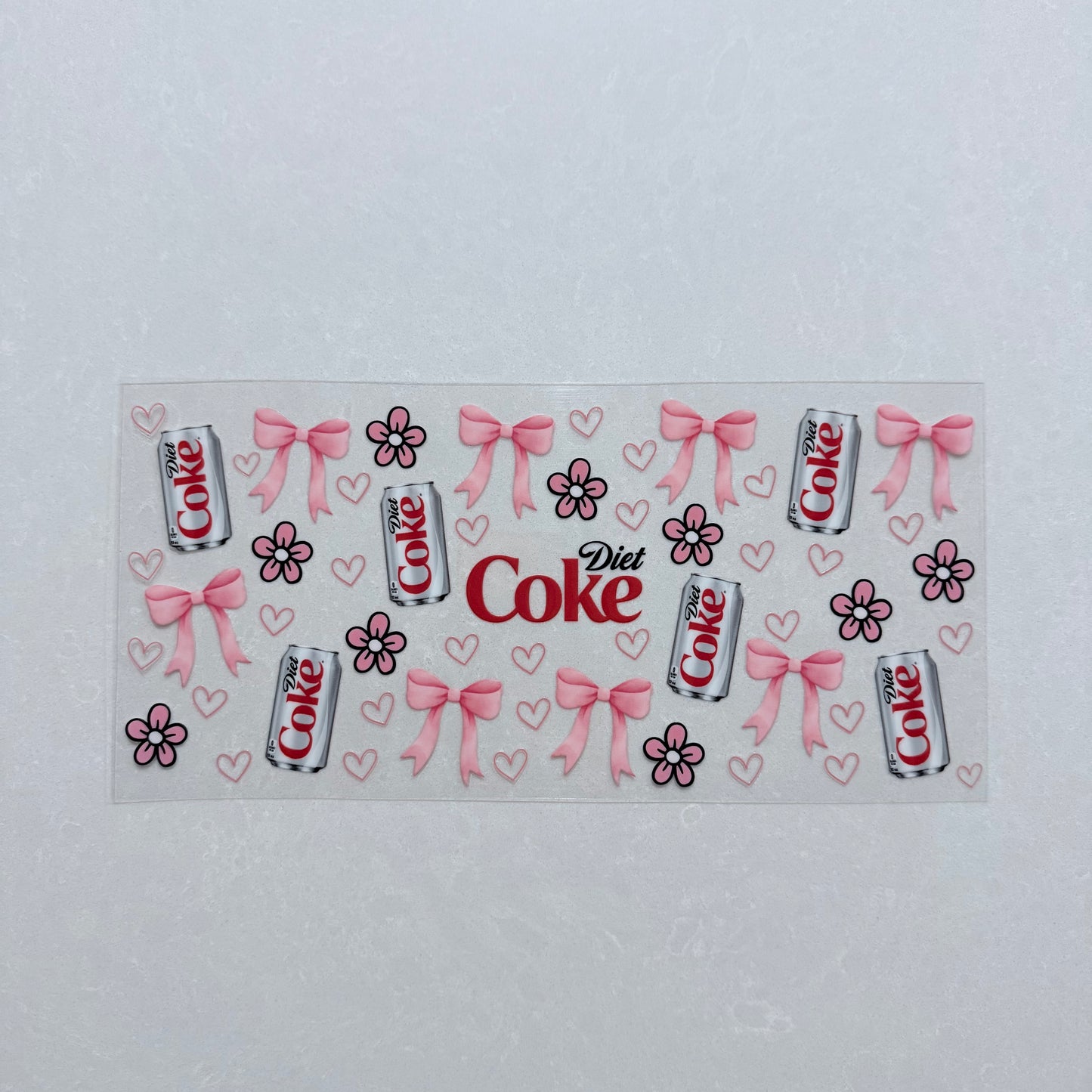 Single Sided UV DTF Wrap 16oz Tumbler Transfer (24cm x 11cm) Diet Coke pink bows