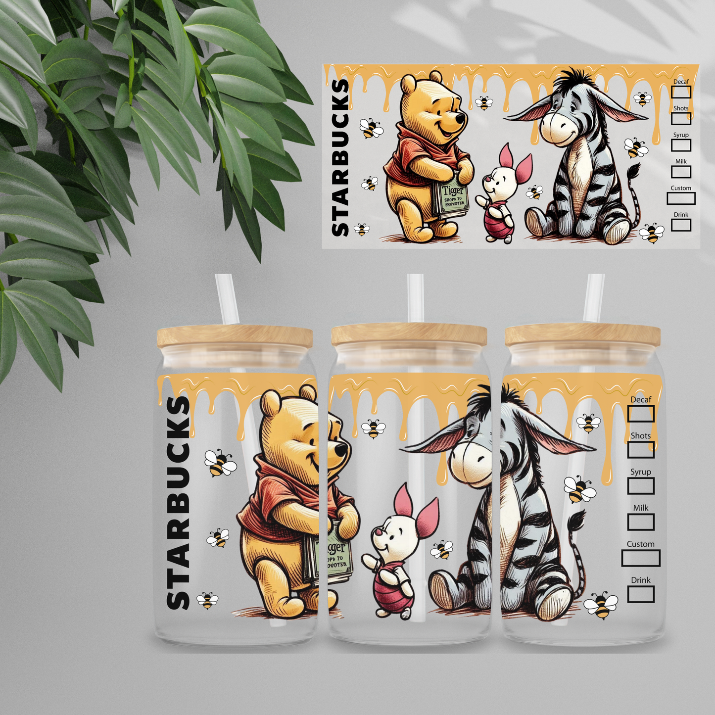 Double Sided UVDTF Wrap | 16oz Tumbler Transfer | 24cm x 11cm | Honey Bear & Friends | 40
