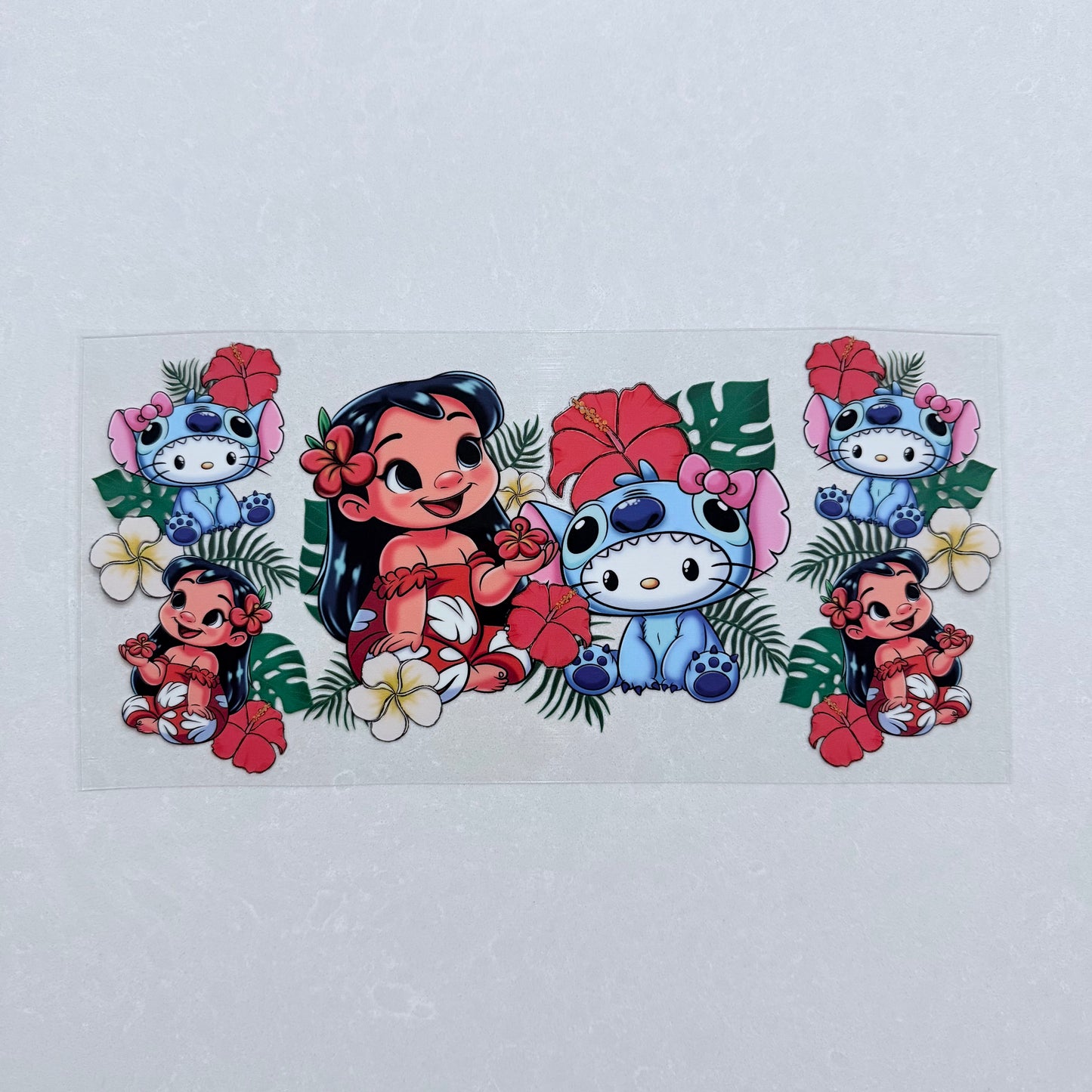 Single Sided UV DTF Wrap 16oz Tumbler Transfer (24cm x 11cm) Blue Alien kitty tropical