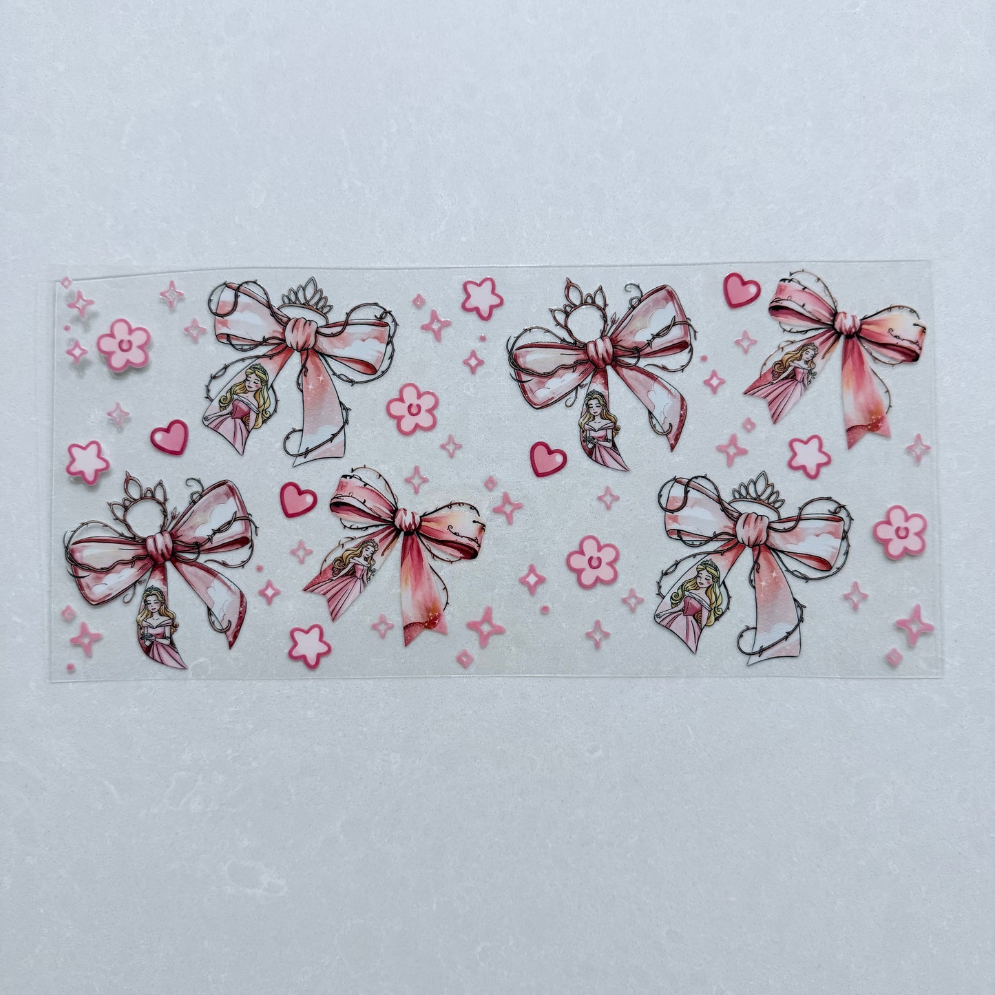 Single Sided UV DTF Wrap 16oz Tumbler Transfer (24cm x 11cm) Princess Pink Bows