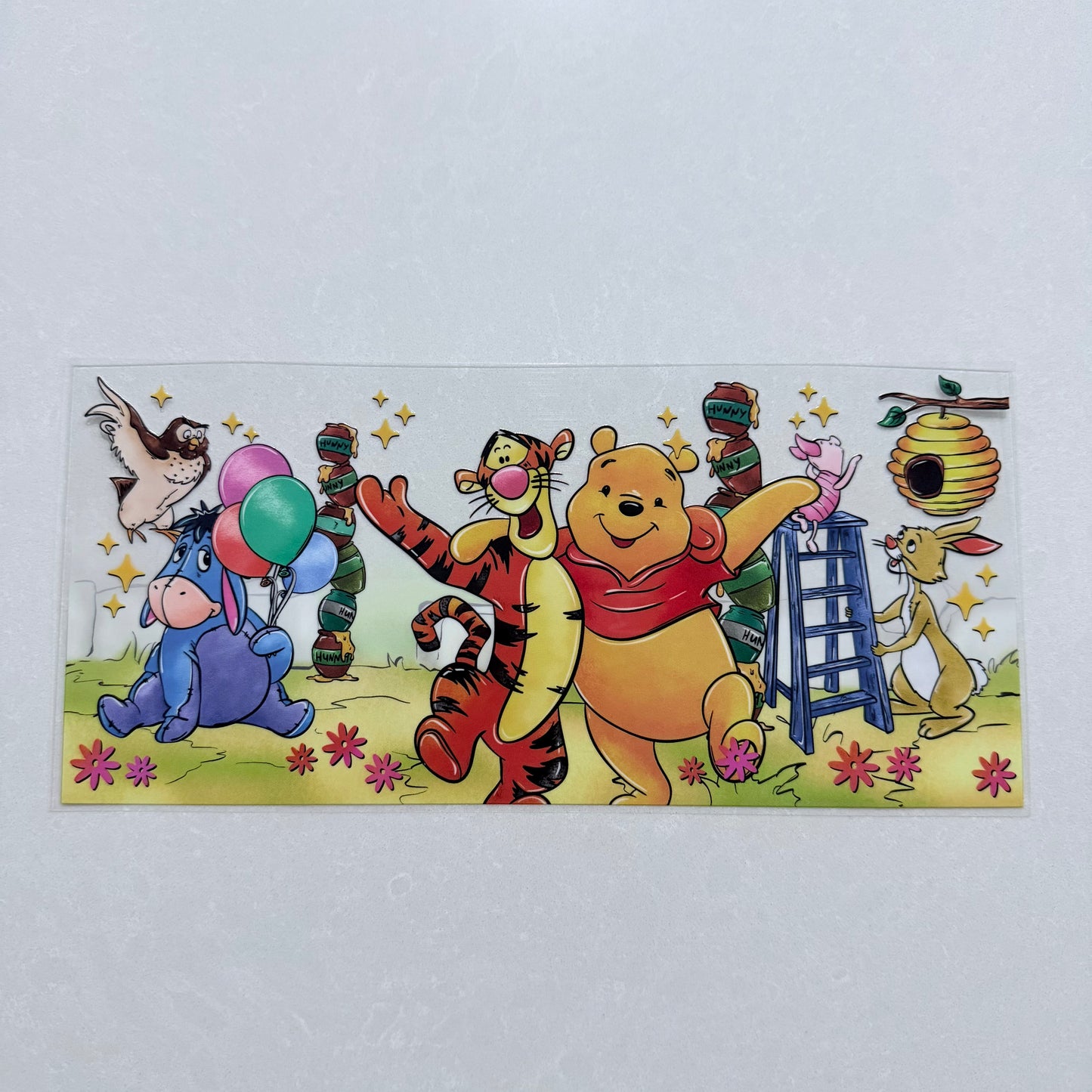 Single Sided UV DTF Wrap 16oz Tumbler Transfer (24cm x 11cm) honey bear and friends balloons