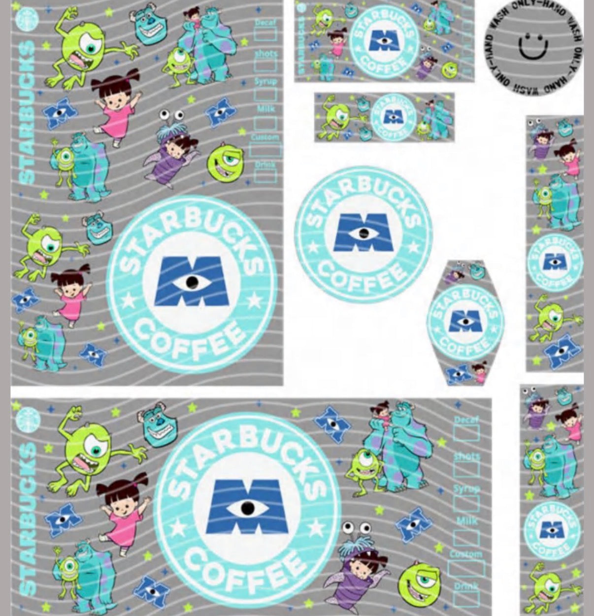 Premium 8-in-1 UVDTF Wraps | Multi Design Transfer Pack | Ready to Apply | Design 7