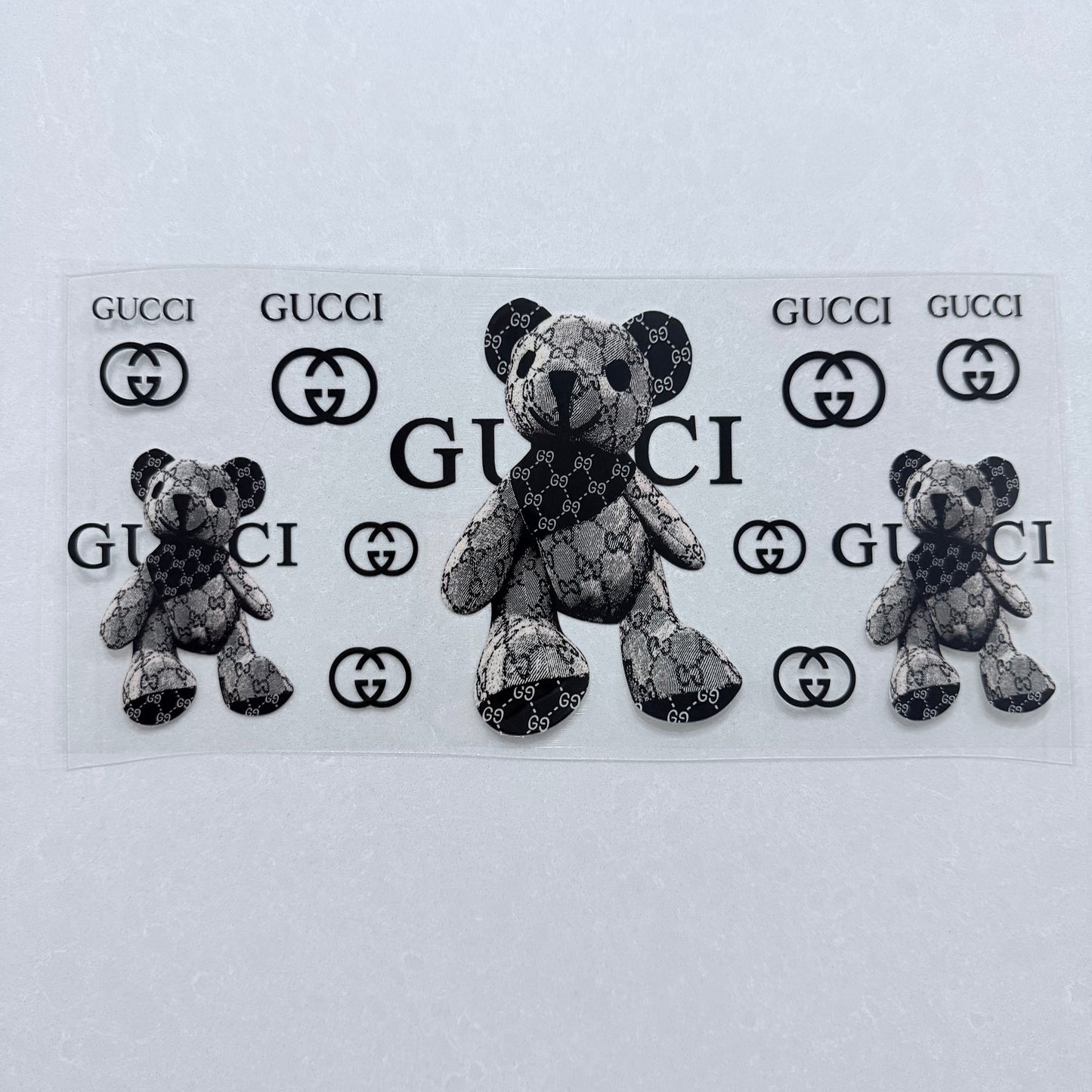 Single Sided UV DTF Wrap 16oz Tumbler Transfer (24cm x 11cm) Designer GG teddy bear