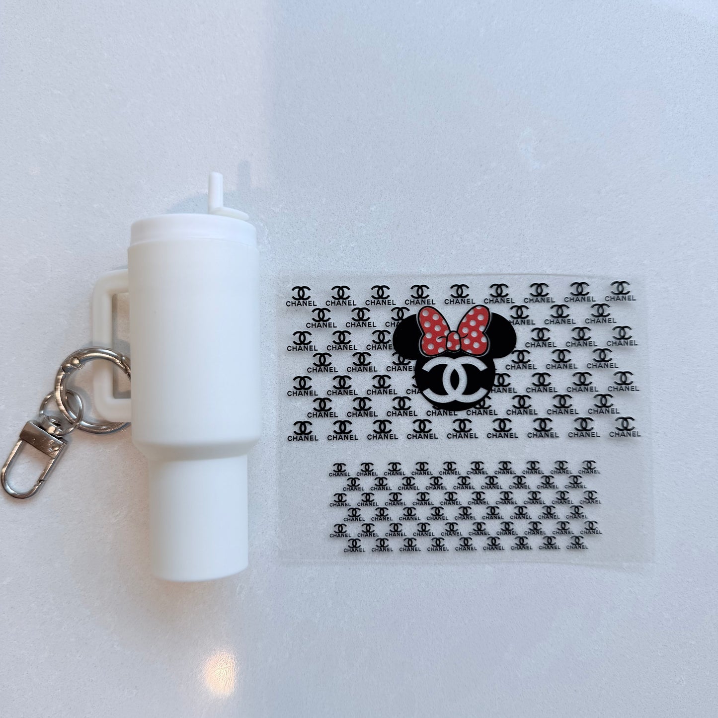 Premium UVDTF Wrap for Mini Tumbler Keychains | Durable, No-Weed Peel & Stick (designer cc mouse head)