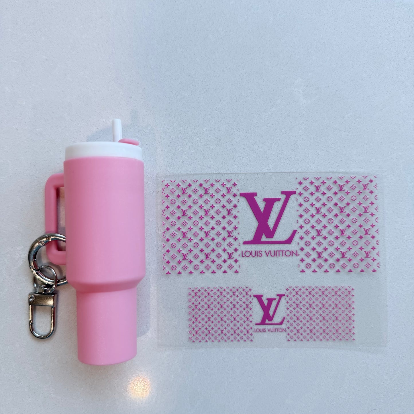 Premium UVDTF Wrap for Mini Tumbler Keychains | Durable, No-Weed Peel & Stick (designer dark pink lv 1)