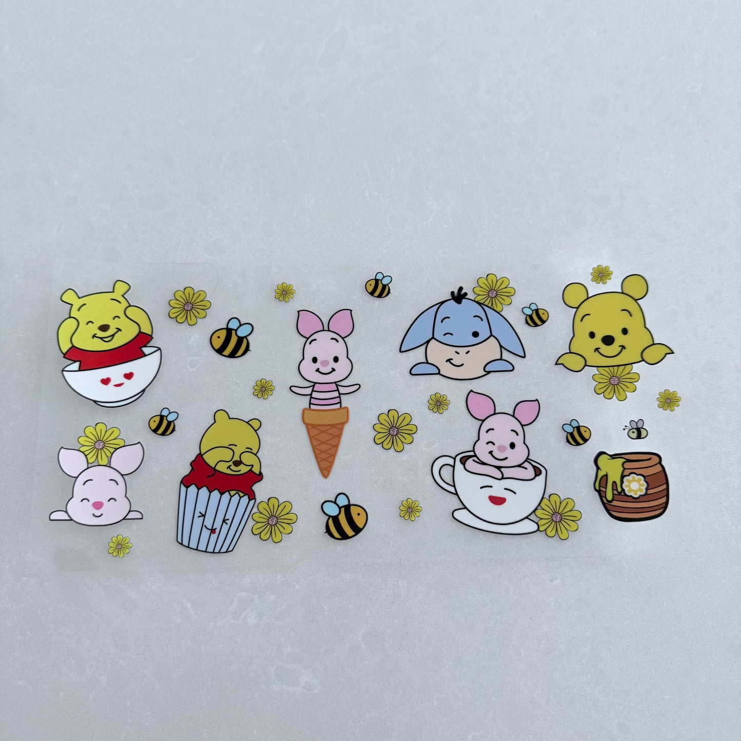 Single Sided UV DTF Wrap 16oz Tumbler Transfer (24cm x 11cm) honey bear & friends cartoon kids