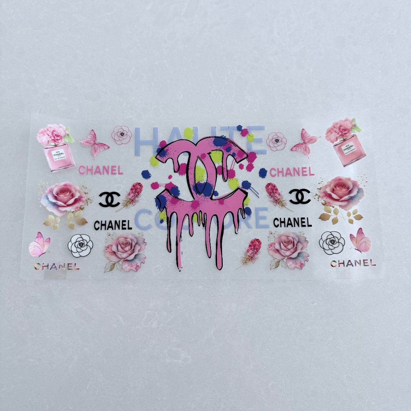 Single Sided UV DTF Wrap 16oz Tumbler Transfer (24cm x 11cm) designer CC drip roses