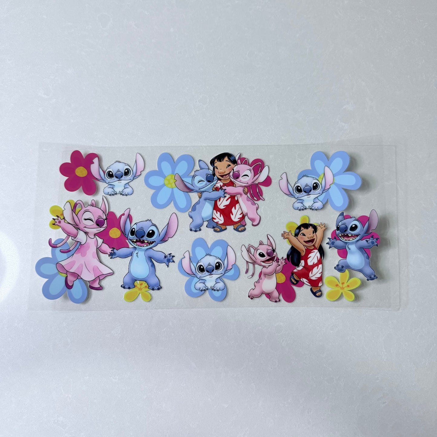 Single Sided UV DTF Wrap 16oz Tumbler Transfer (24cm x 11cm) blue and pink alien lilo 2