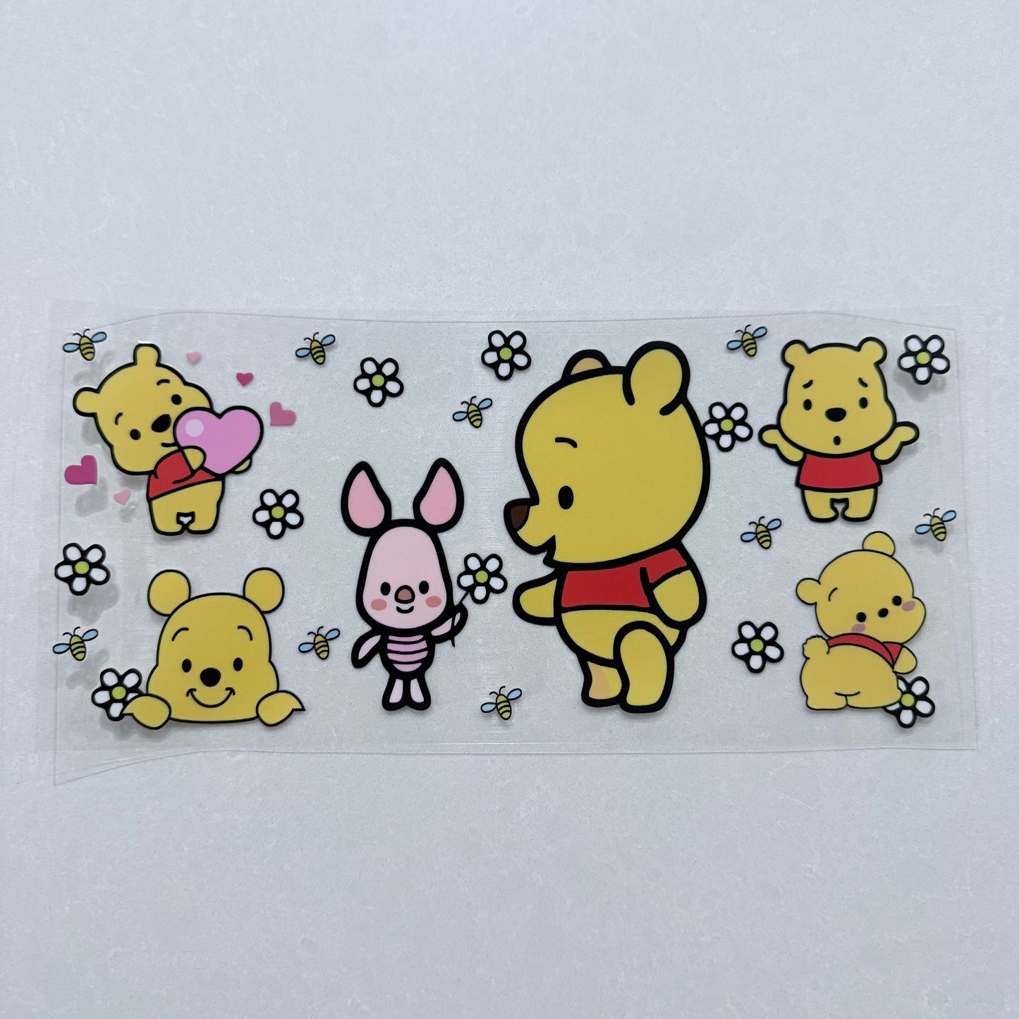 Single Sided UV DTF Wrap 16oz Tumbler Transfer (24cm x 11cm) honey bear and pink pig cartoon kids