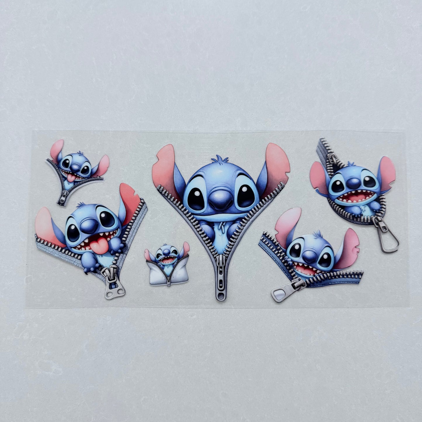 Single Sided UV DTF Wrap 16oz Tumbler Transfer (24cm x 11cm) blue alien zipper