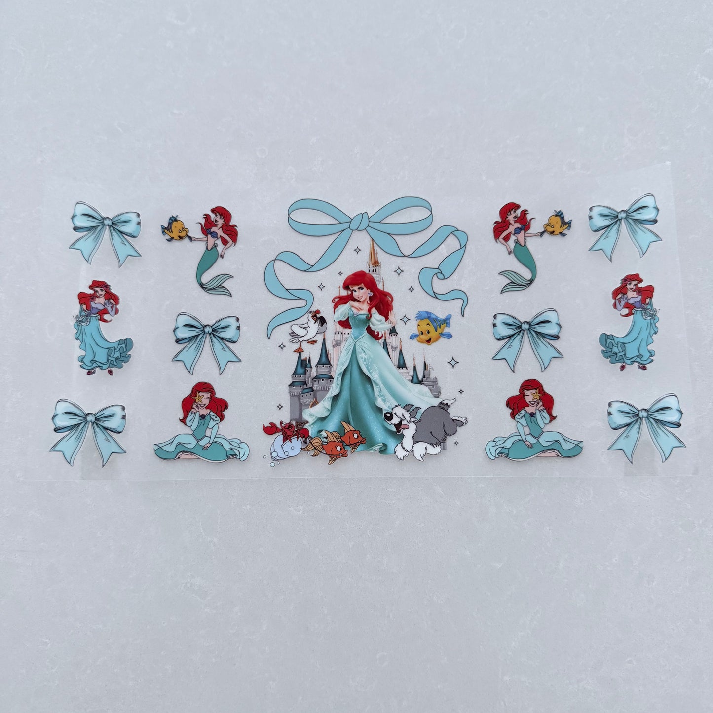 Single Sided UV DTF Wrap 16oz Tumbler Transfer (24cm x 11cm) mermaid blue bows