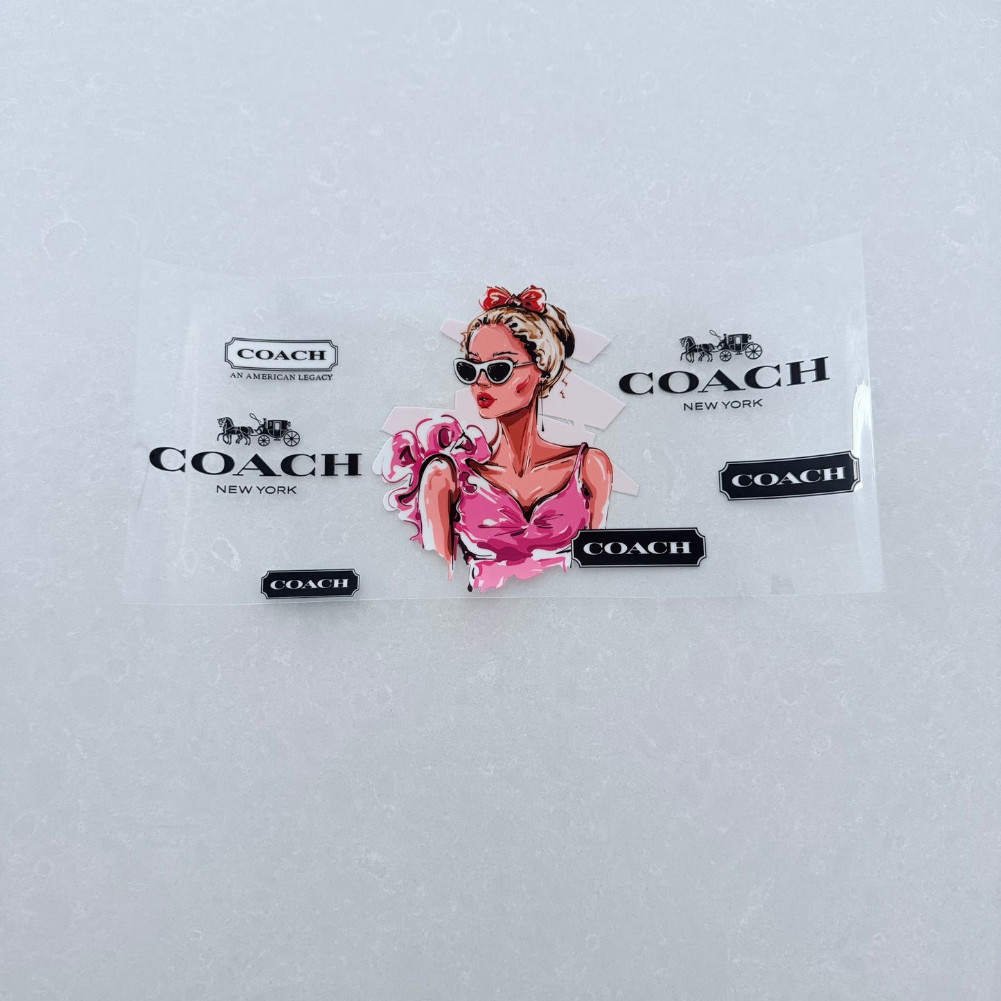 Single Sided UV DTF Wrap 16oz Tumbler Transfer (24cm x 11cm) designer 1 pink dress