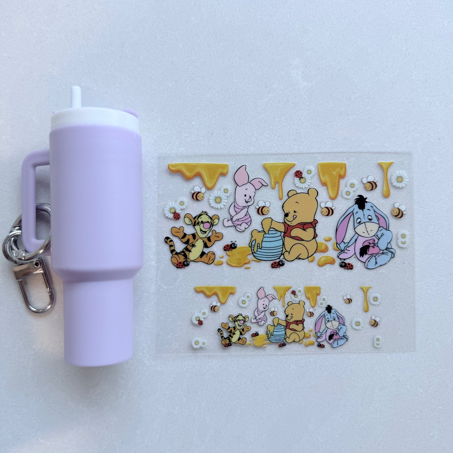 Premium UVDTF Wrap for Mini Tumbler Keychains | Durable, No-Weed Peel & Stick (honey bear and friends 2)