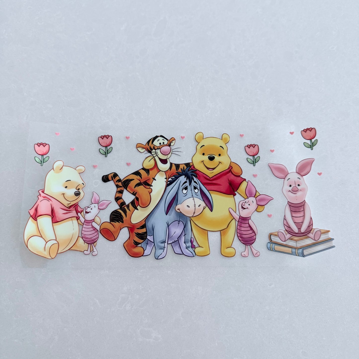 Single Sided UV DTF Wrap 16oz Tumbler Transfer (24cm x 11cm) honey bear & friends tulips & hearts