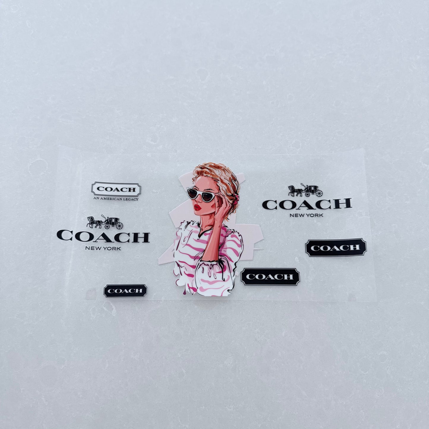 Single Sided UV DTF Wrap 16oz Tumbler Transfer (24cm x 11cm) designer 1 white pink stripe top