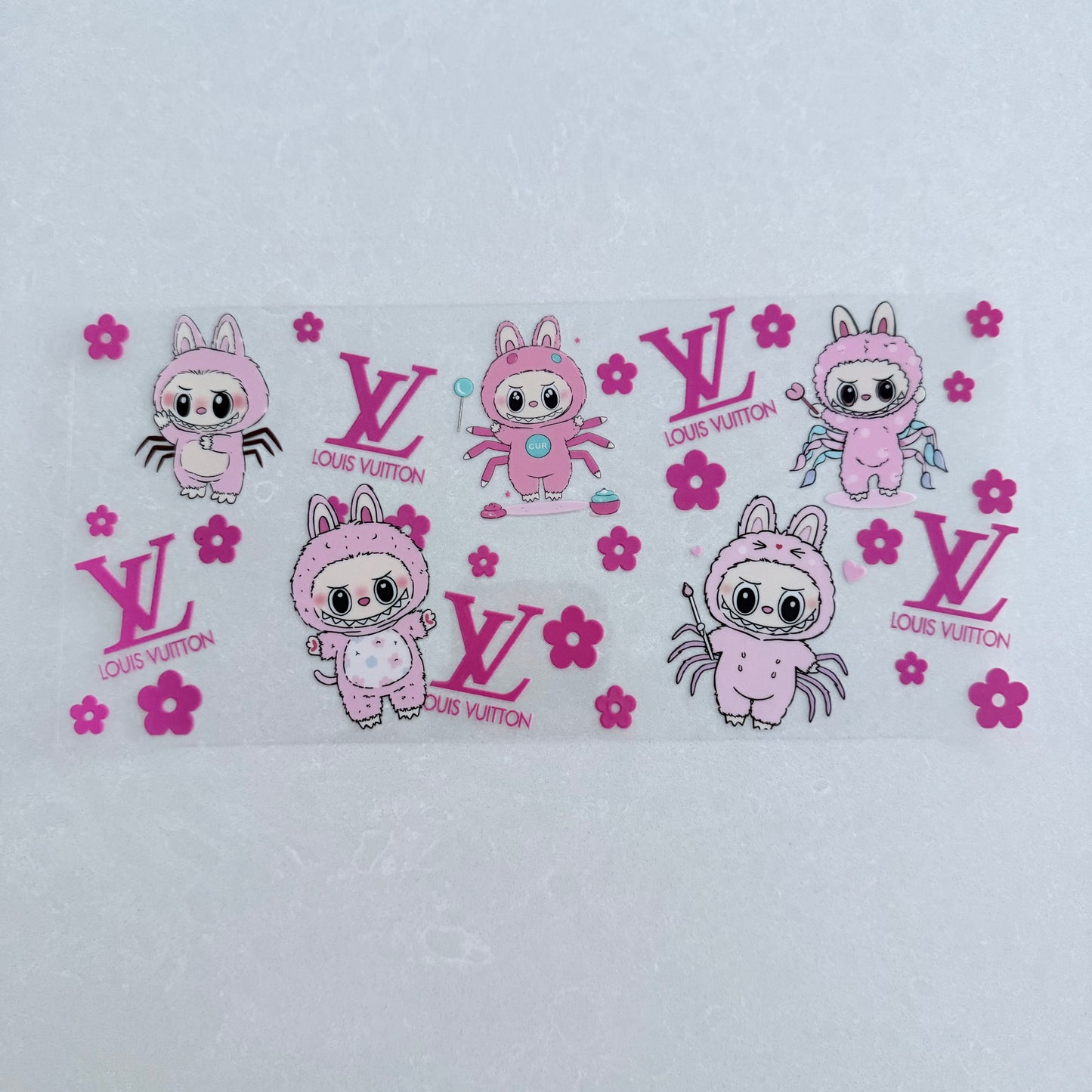 Single Sided UV DTF Wrap 16oz Tumbler Transfer (24cm x 11cm) designer labubu LV pink spider