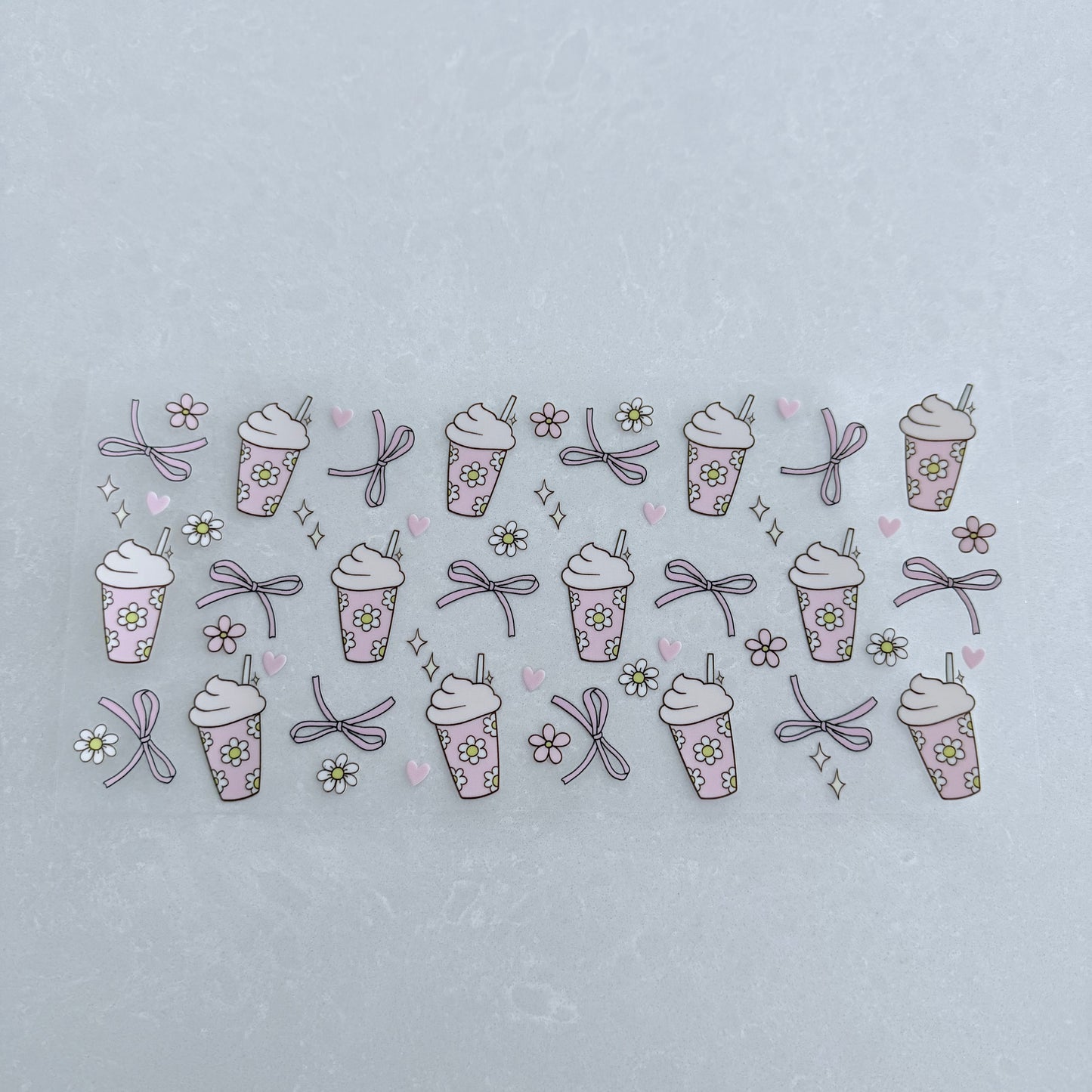 Single Sided UV DTF Wrap 16oz Tumbler Transfer (24cm x 11cm) ice coffee pink daisy cup