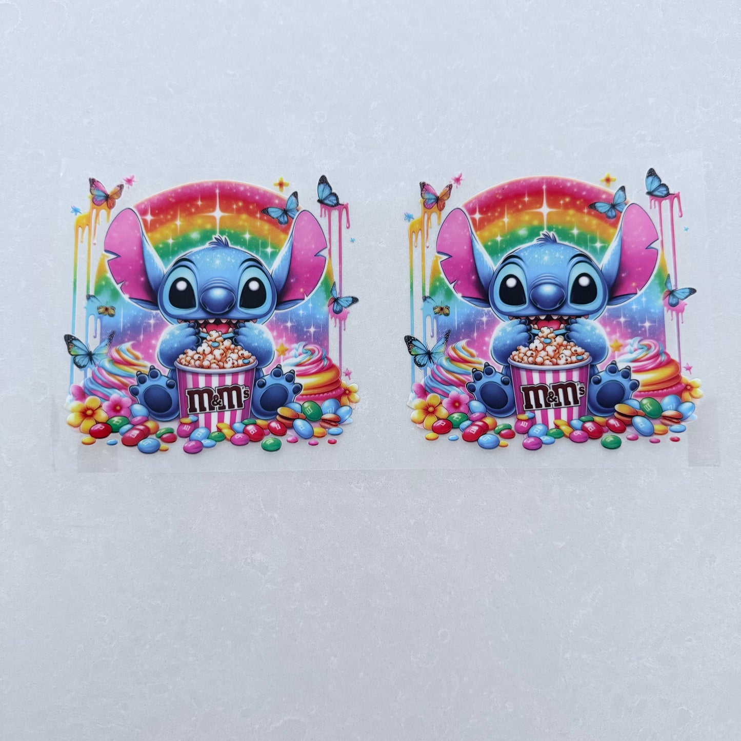 Single Sided UV DTF Wrap 16oz Tumbler Transfer (24cm x 11cm) blue alien popcorn m&m