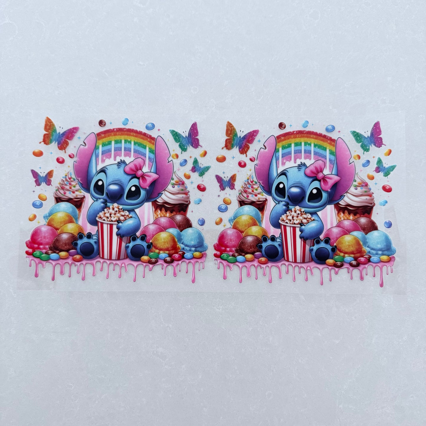 Single Sided UV DTF Wrap 16oz Tumbler Transfer (24cm x 11cm) blue alien popcorn