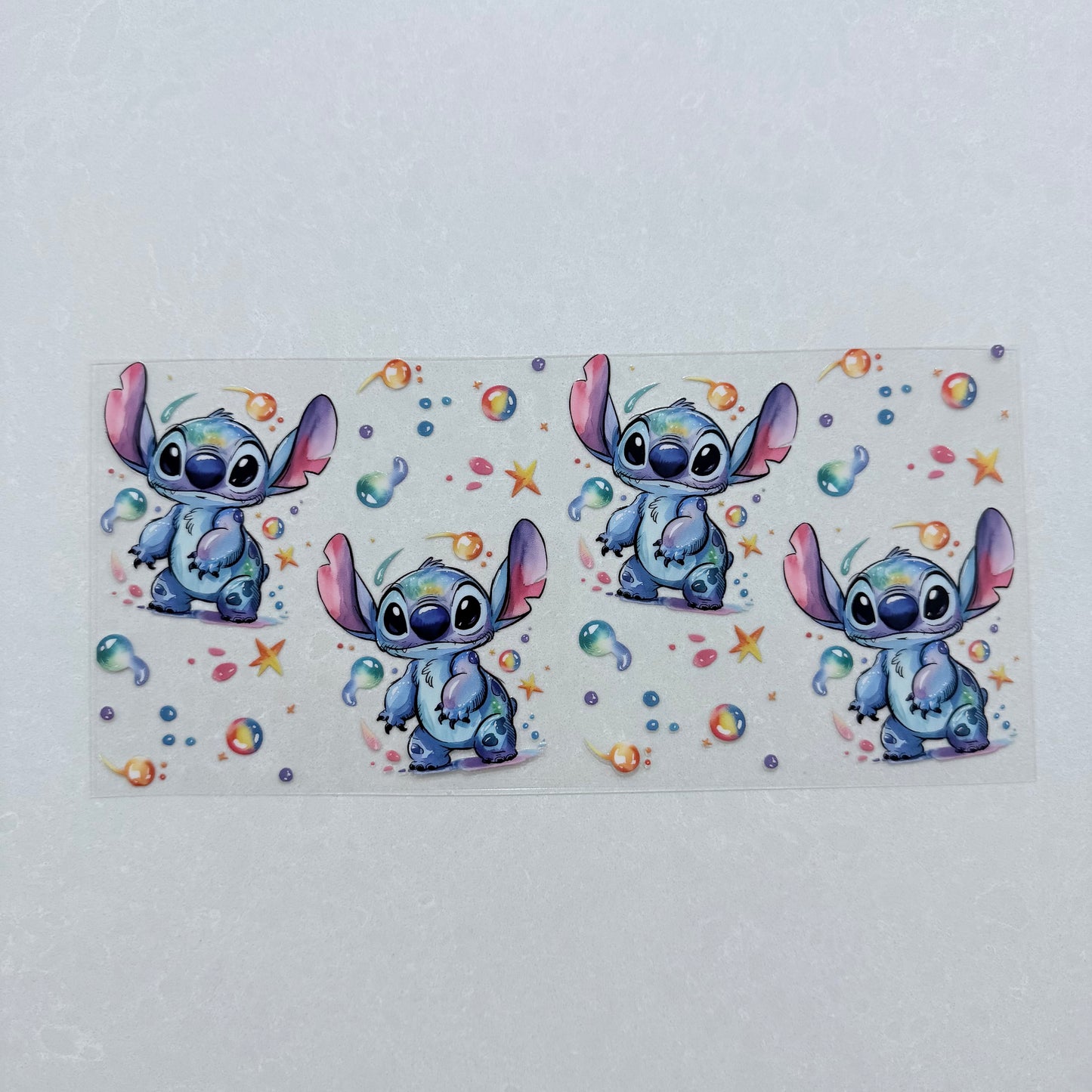 Single Sided UV DTF Wrap 16oz Tumbler Transfer (24cm x 11cm) blue alien bubbles colourful