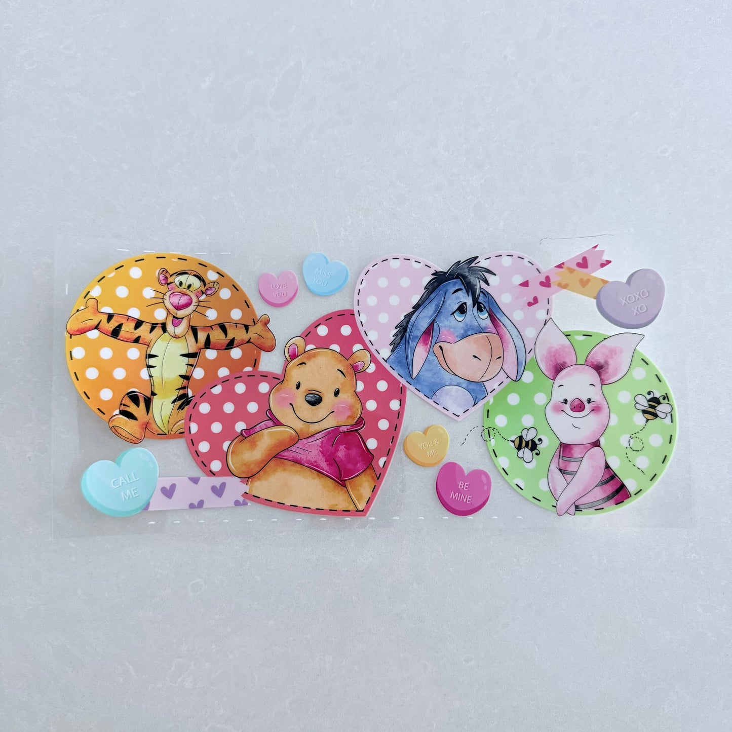 Single Sided UV DTF Wrap 16oz Tumbler Transfer (24cm x 11cm) be mine honey bear and friends single