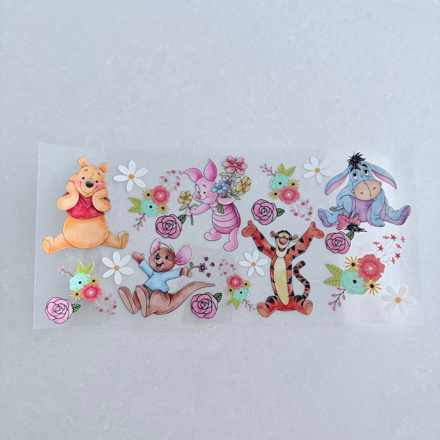 Single Sided UV DTF Wrap 16oz Tumbler Transfer (24cm x 11cm) honey bear and friends flower garden 1