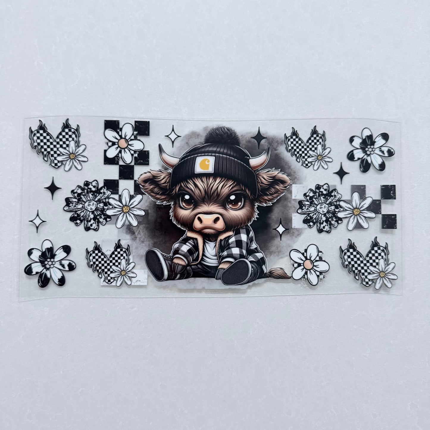 Single Sided UV DTF Wrap 16oz Tumbler Transfer (24cm x 11cm) highland cow gansta 1