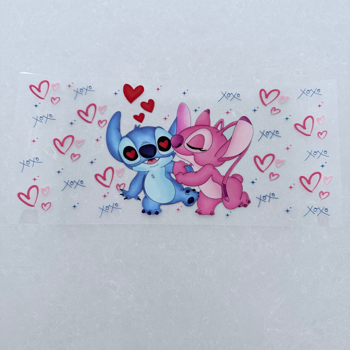 Single Sided UV DTF Wrap 16oz Tumbler Transfer (24cm x 11cm) blue & pink alien kissing