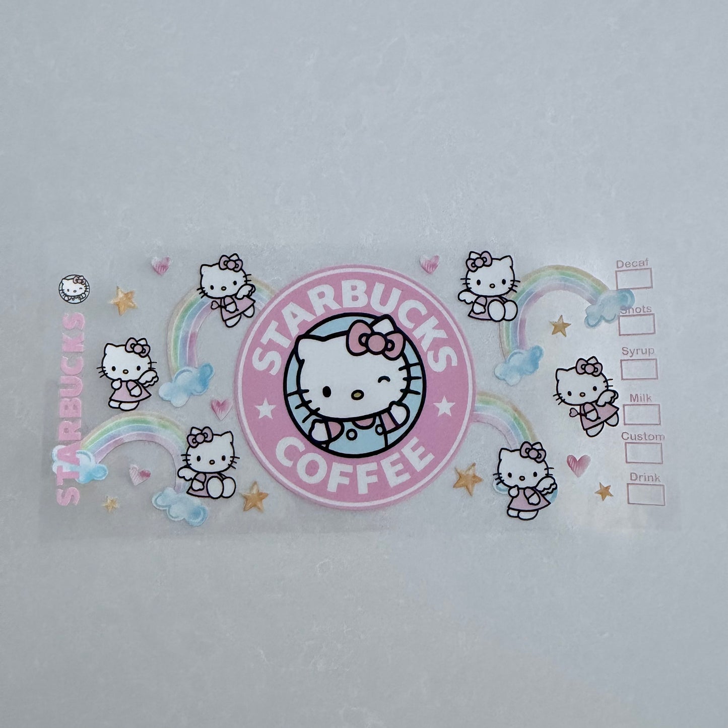 Single Sided UV DTF Wrap 16oz Tumbler Transfer (24cm x 11cm) starbies kitty
