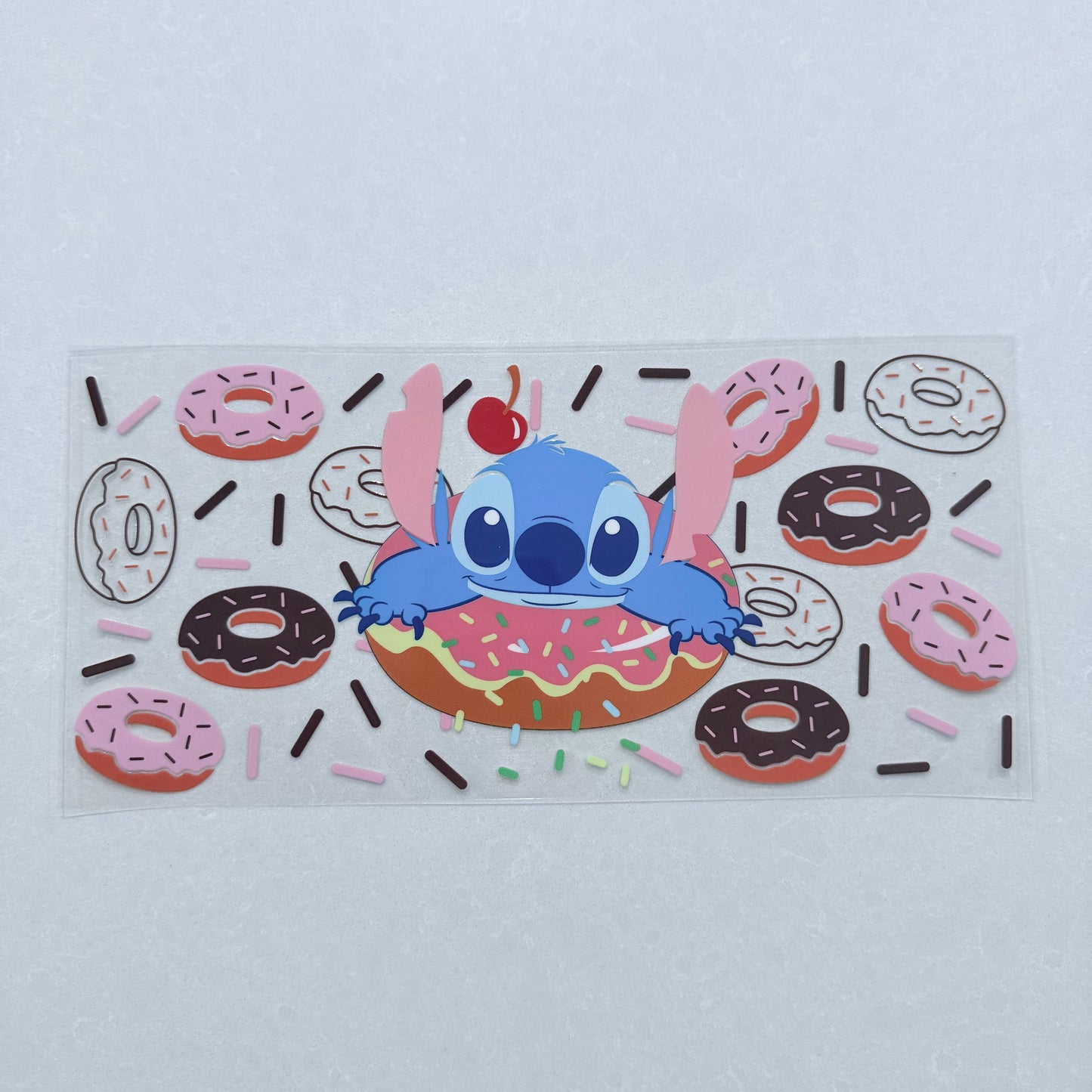 Single Sided UV DTF Wrap 16oz Tumbler Transfer (24cm x 11cm) blue alien doughnuts