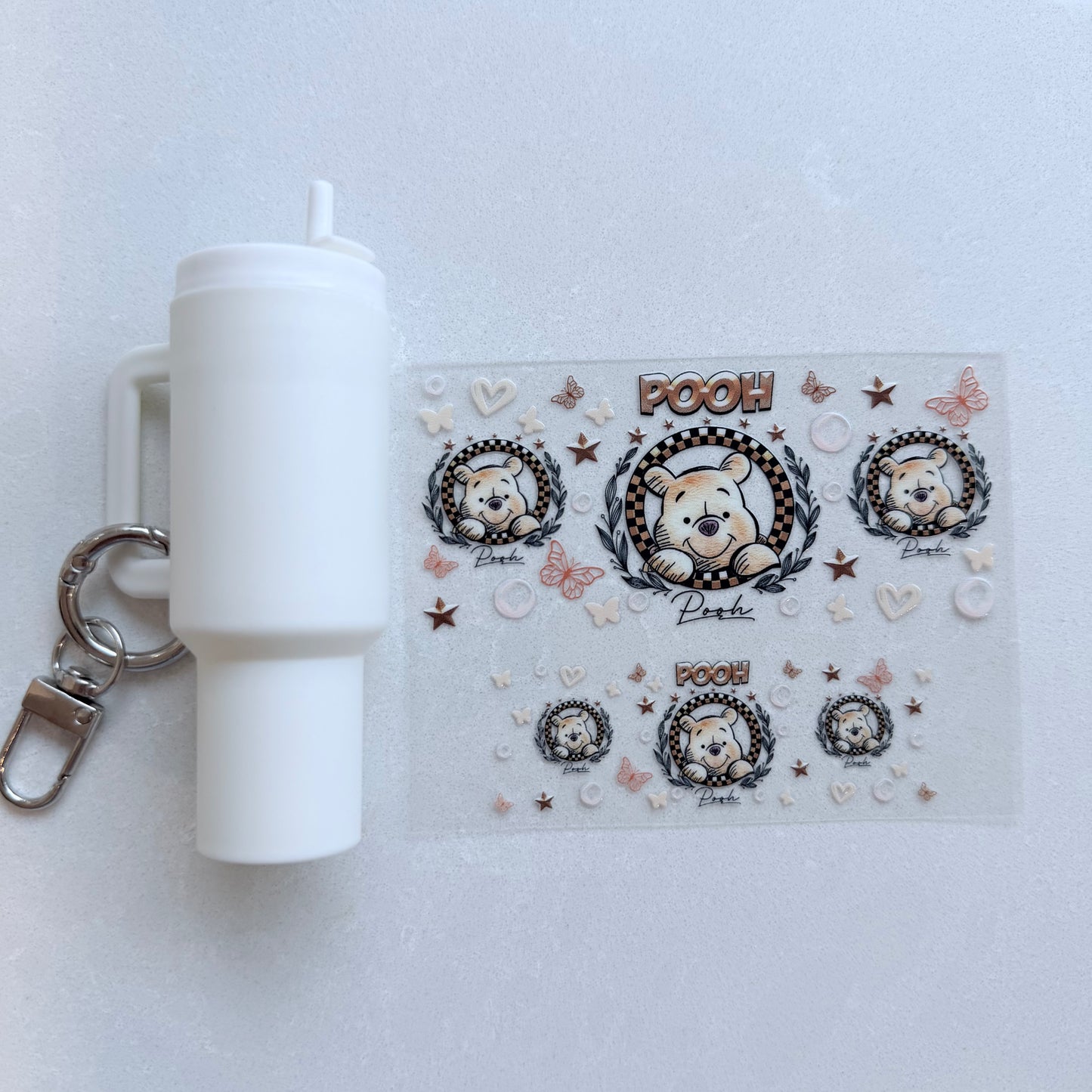 Premium UVDTF Wrap for Mini Tumbler Keychains | Durable, No-Weed Peel & Stick (honey bear butterflies)
