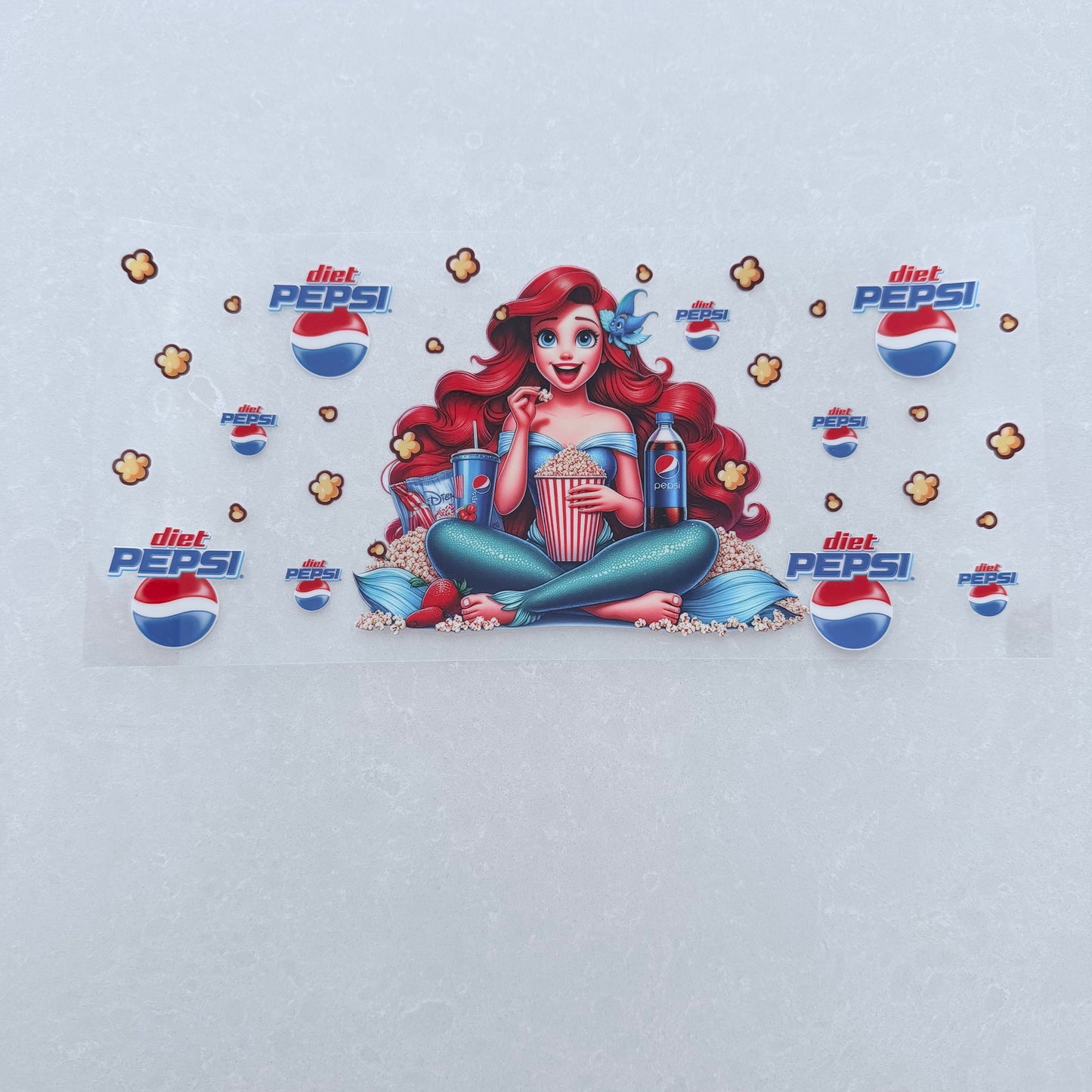 Single Sided UV DTF Wrap 16oz Tumbler Transfer (24cm x 11cm) mermaid popcorn