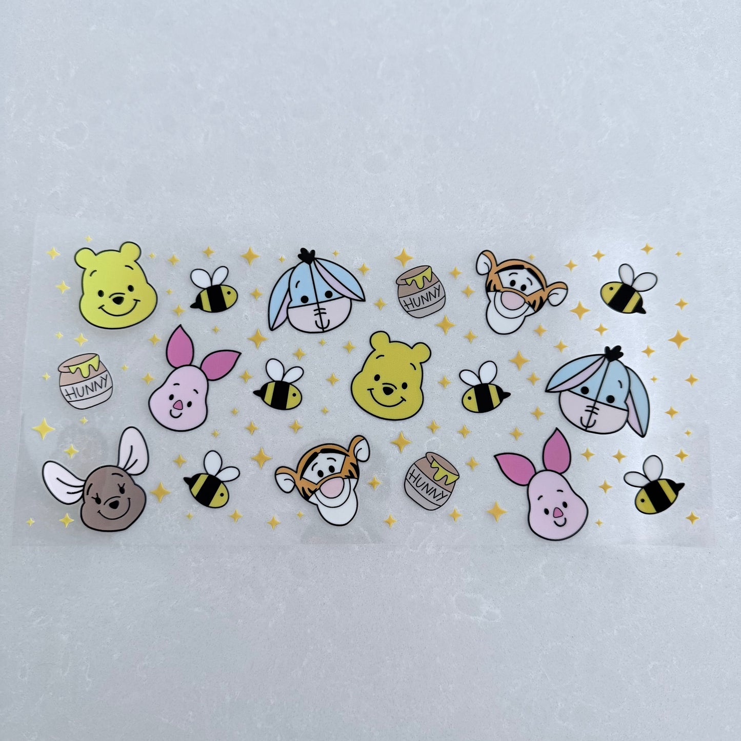 Single Sided UV DTF Wrap 16oz Tumbler Transfer (24cm x 11cm) honey bear & friends cartoon faces