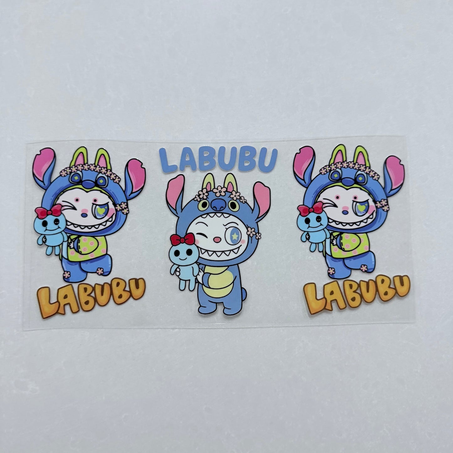 Single Sided UV DTF Wrap 16oz Tumbler Transfer (24cm x 11cm) blue alien labubu