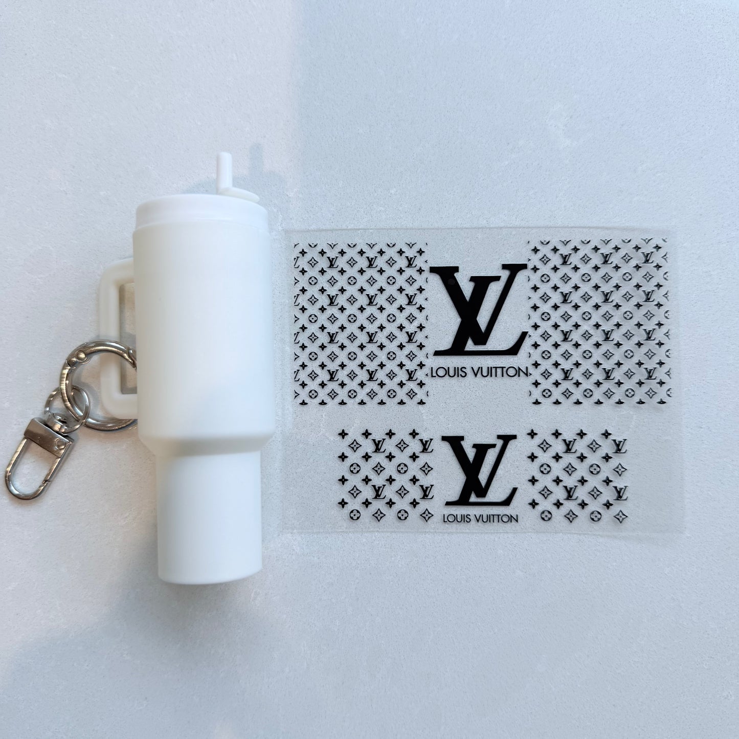 Premium UVDTF Wrap for Mini Tumbler Keychains | Durable, No-Weed Peel & Stick (designer black lv 1)