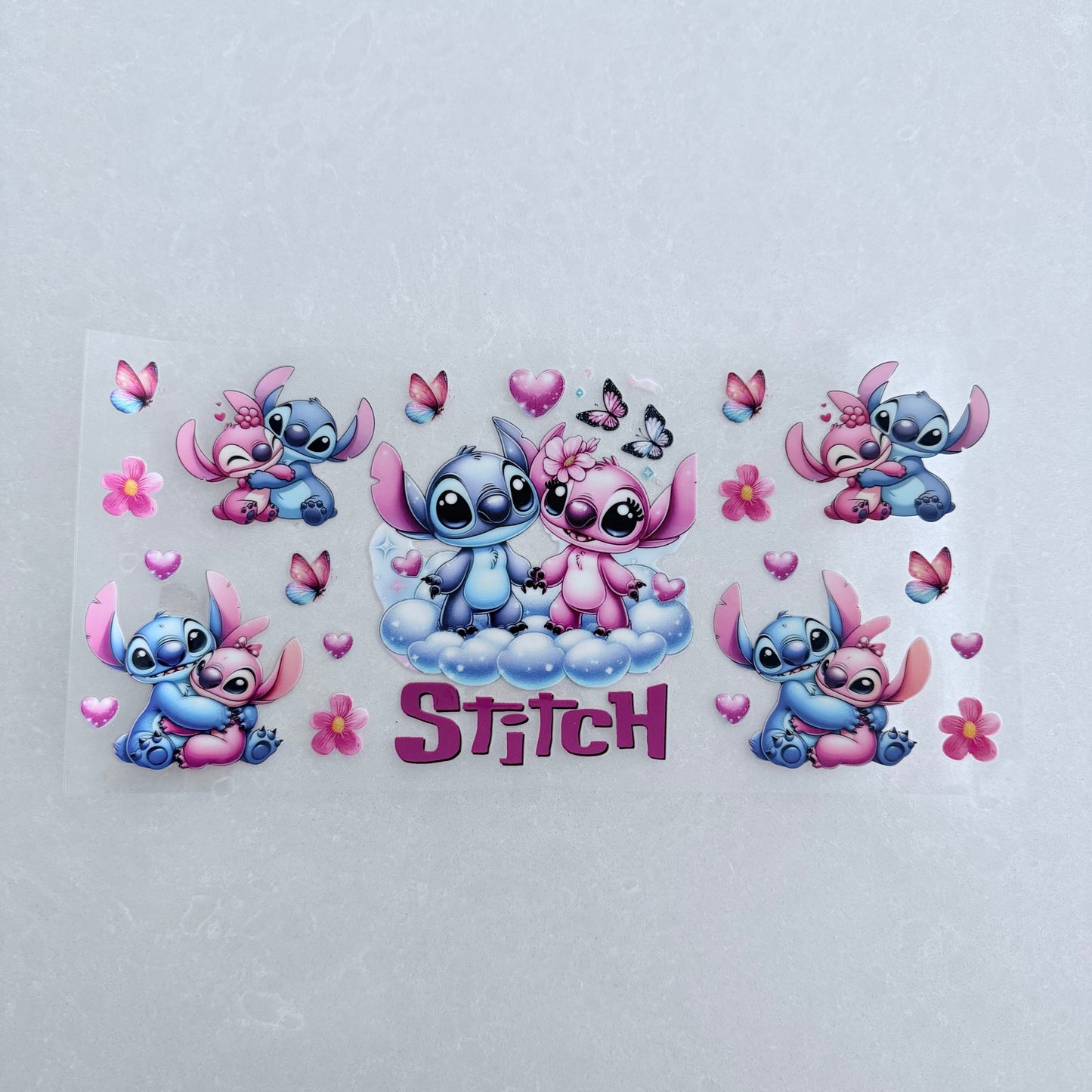 Single Sided UV DTF Wrap 16oz Tumbler Transfer (24cm x 11cm) Blue & Pink Alien butterfly cloud