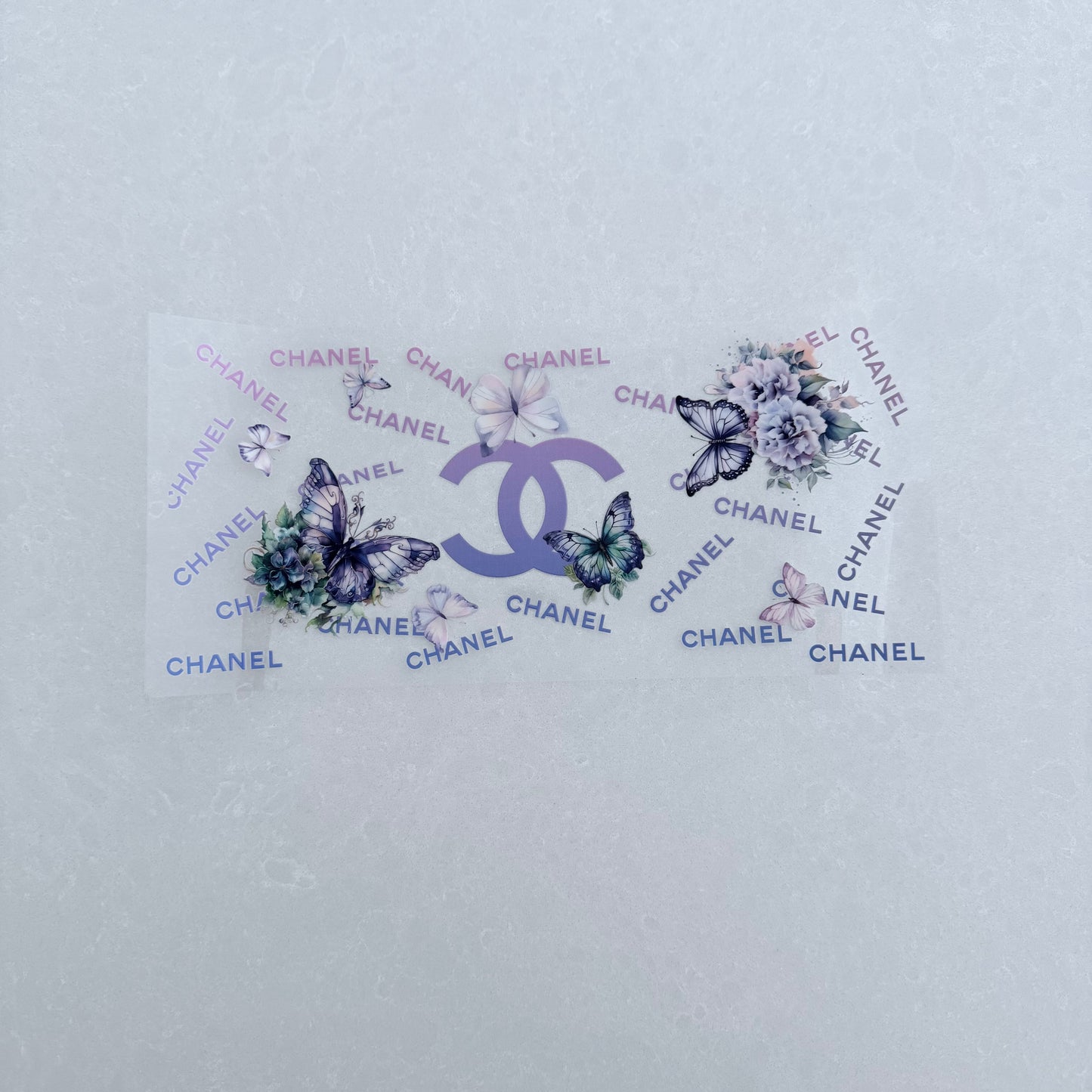 Single Sided UV DTF Wrap 16oz Tumbler Transfer (24cm x 11cm) designer CC purple butterflies