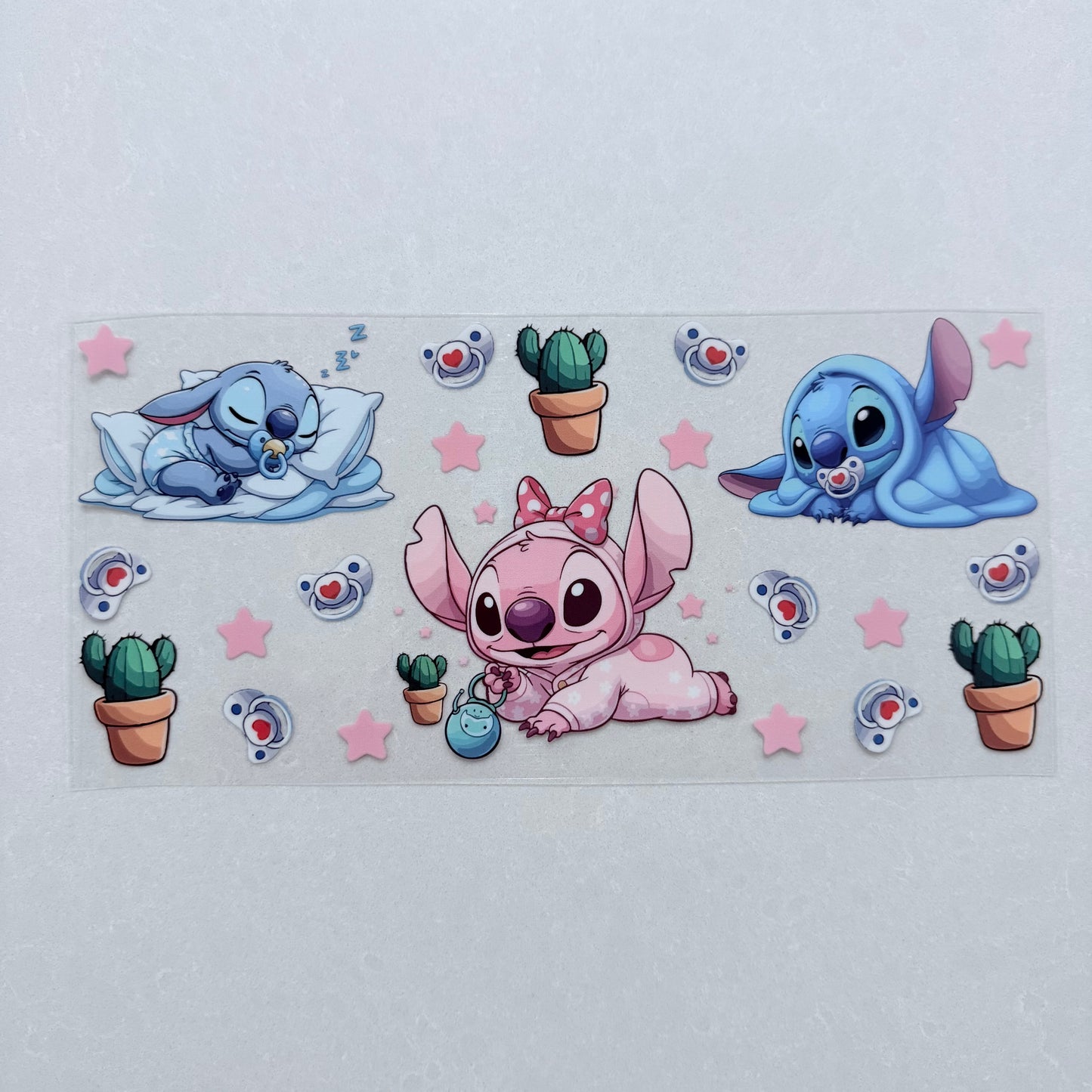 Single Sided UV DTF Wrap 16oz Tumbler Transfer (24cm x 11cm) pink and blue alien baby