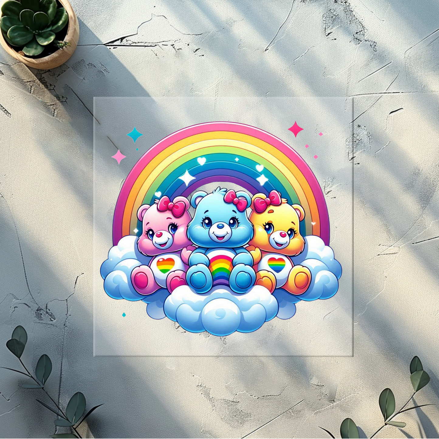 DTF plus pocket print (bear clouds rainbow)