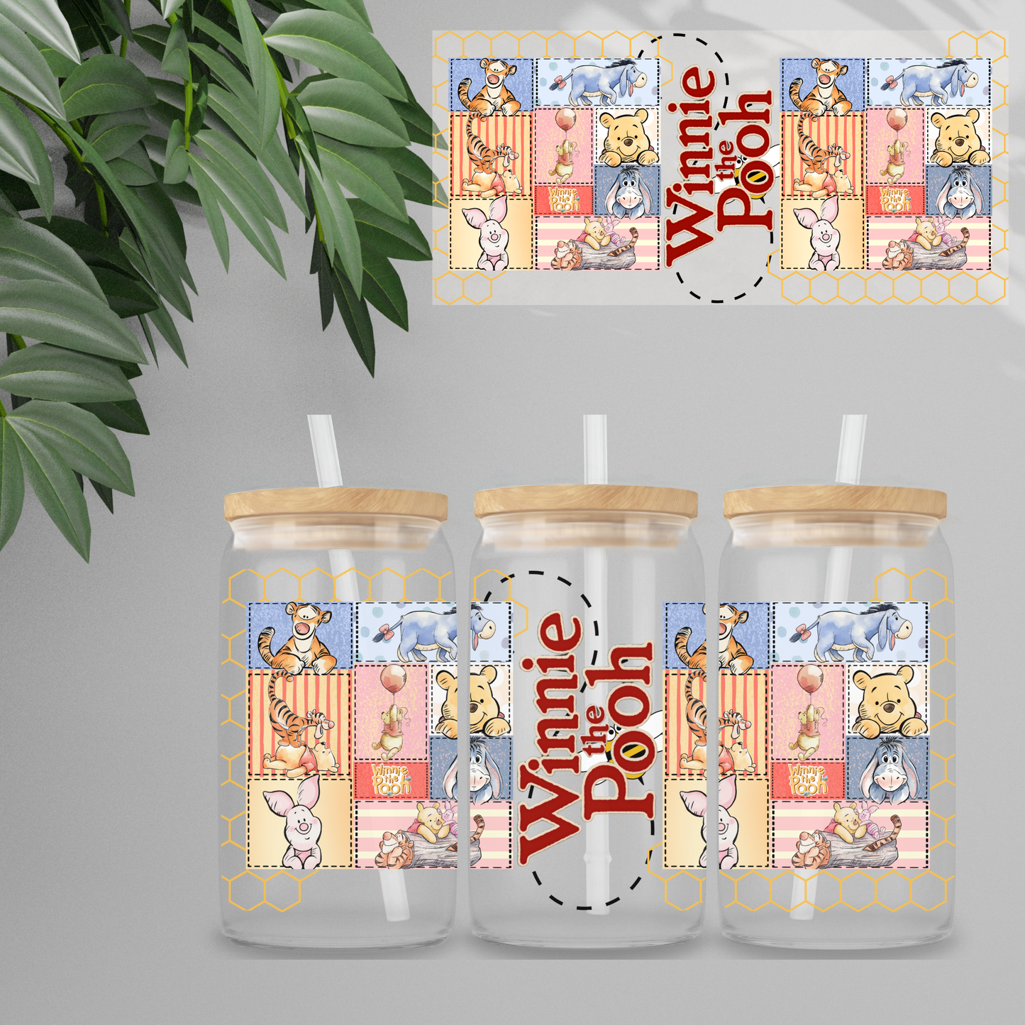 Double Sided UVDTF Wrap | 16oz Tumbler Transfer | 24cm x 11cm | Honey Bear & Friends | 108