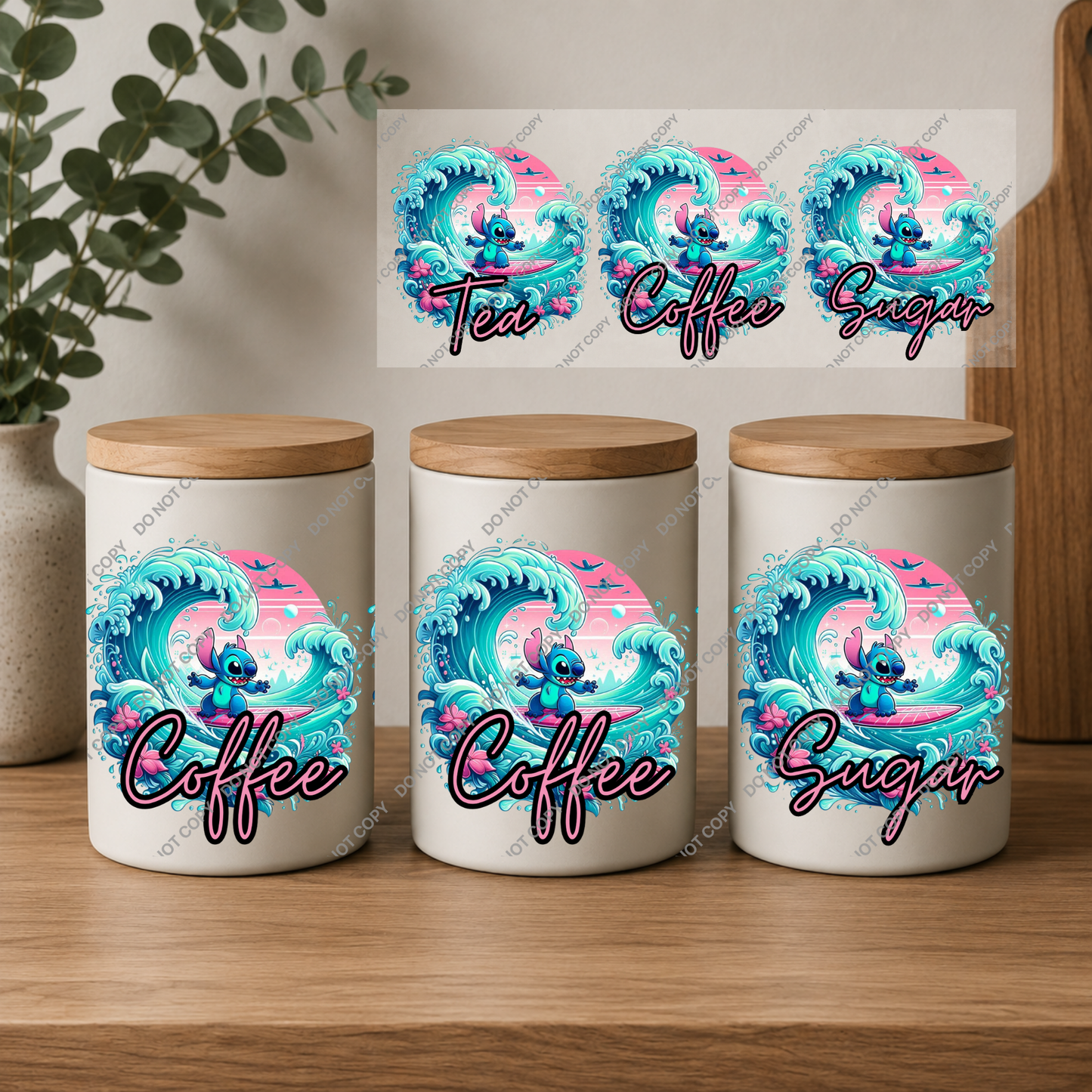 Tea, Coffee & Sugar Canister | UVDTF Wrap Set | Design 9