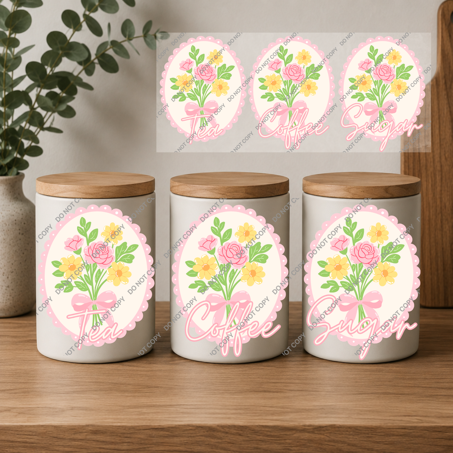 Tea, Coffee & Sugar Canister | UVDTF Wrap Set | Design 7