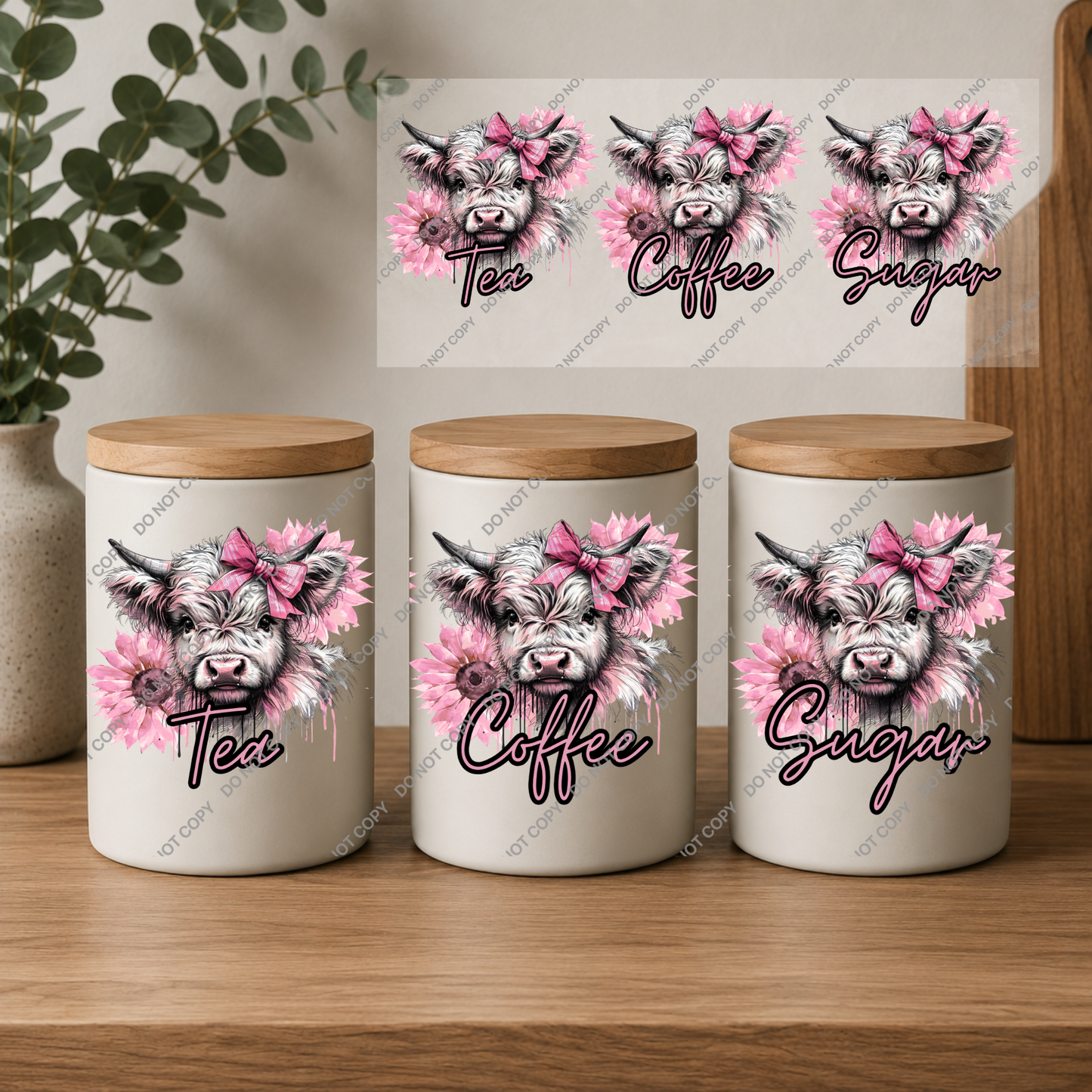 Tea, Coffee & Sugar Canister | UVDTF Wrap Set | Design 5