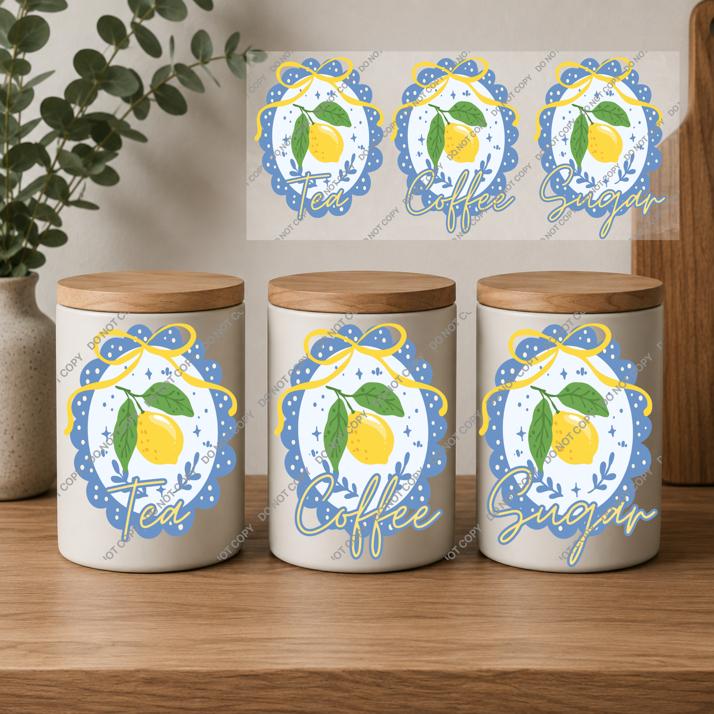 Tea, Coffee & Sugar Canister | UVDTF Wrap Set | Design 12