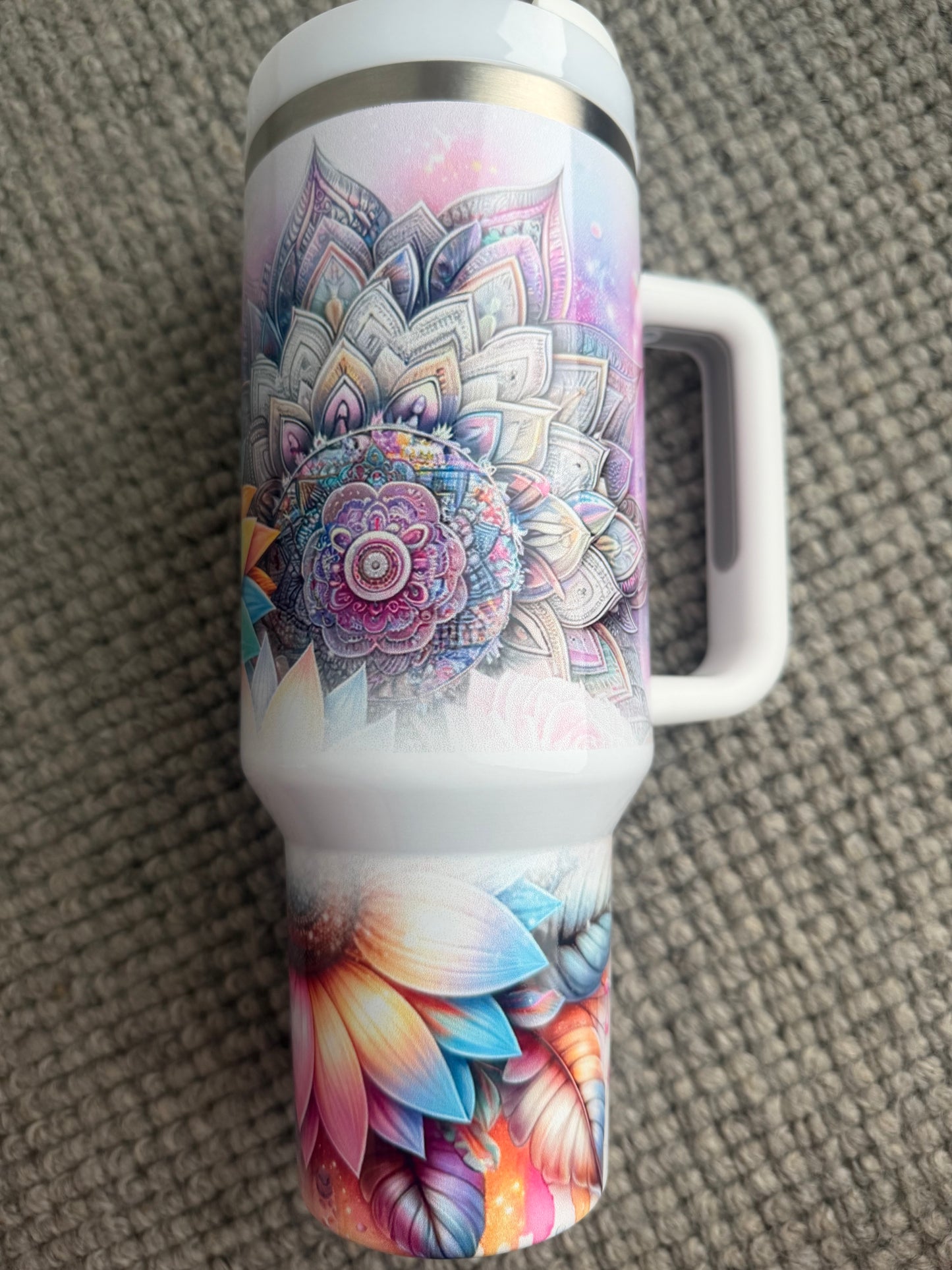 40oz Stainless Steel Tumbler (Pastel Mandala Flowers)