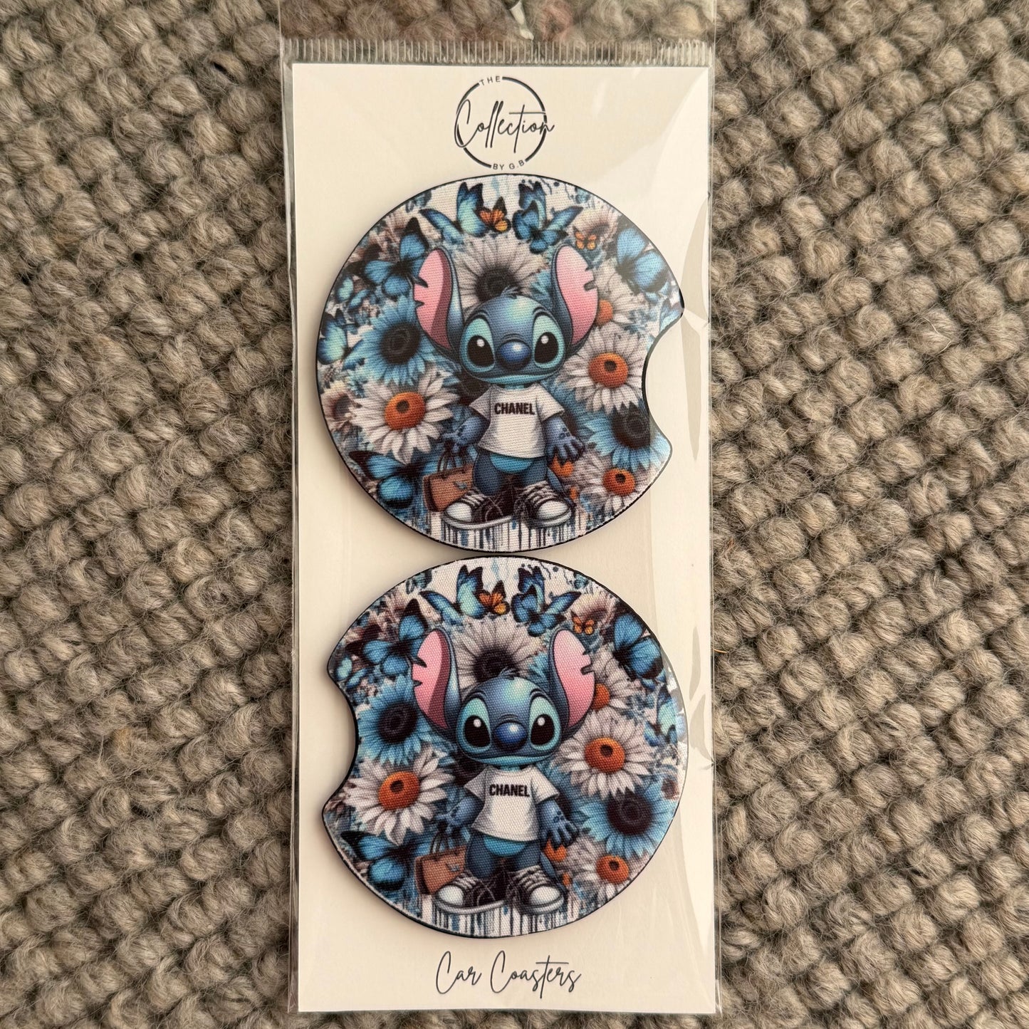 Car Coaster Set (blue alien white & blue sunflower)