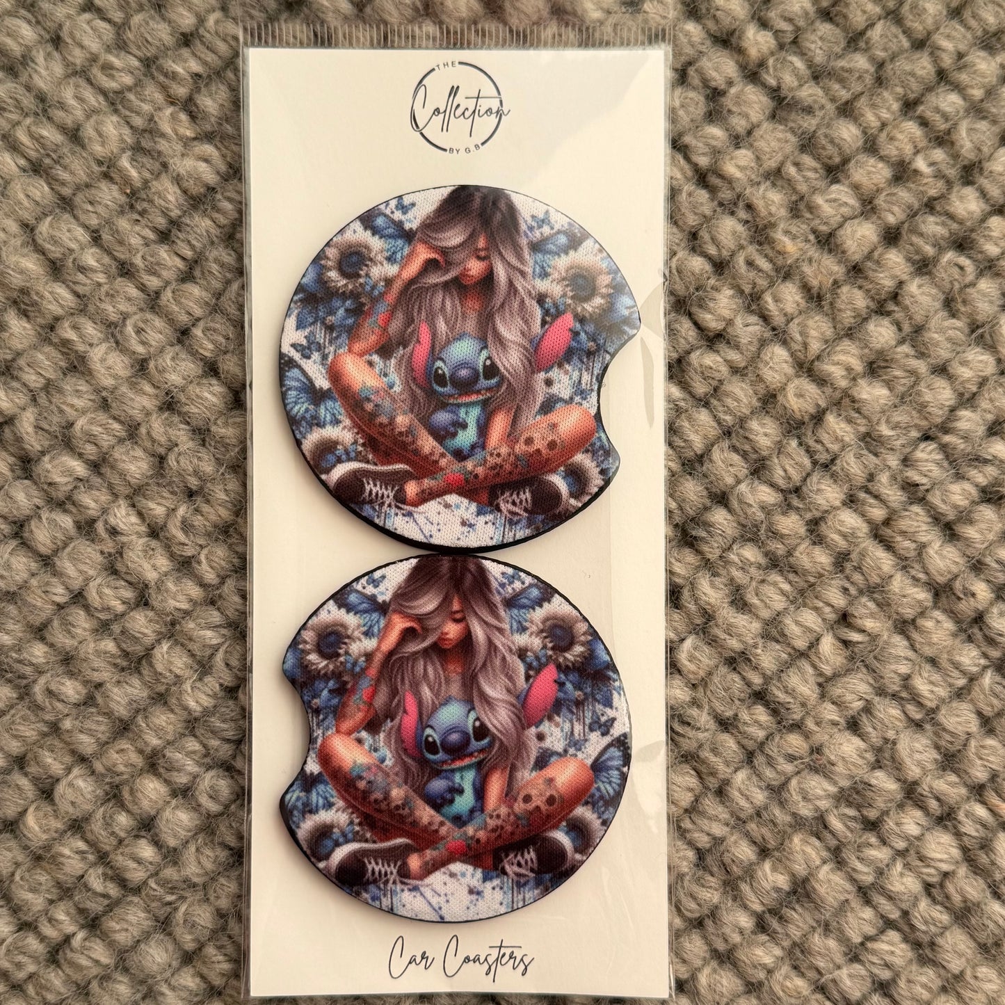 Car Coaster Set | Blue Alien Tattoo Girl Crossed Legs