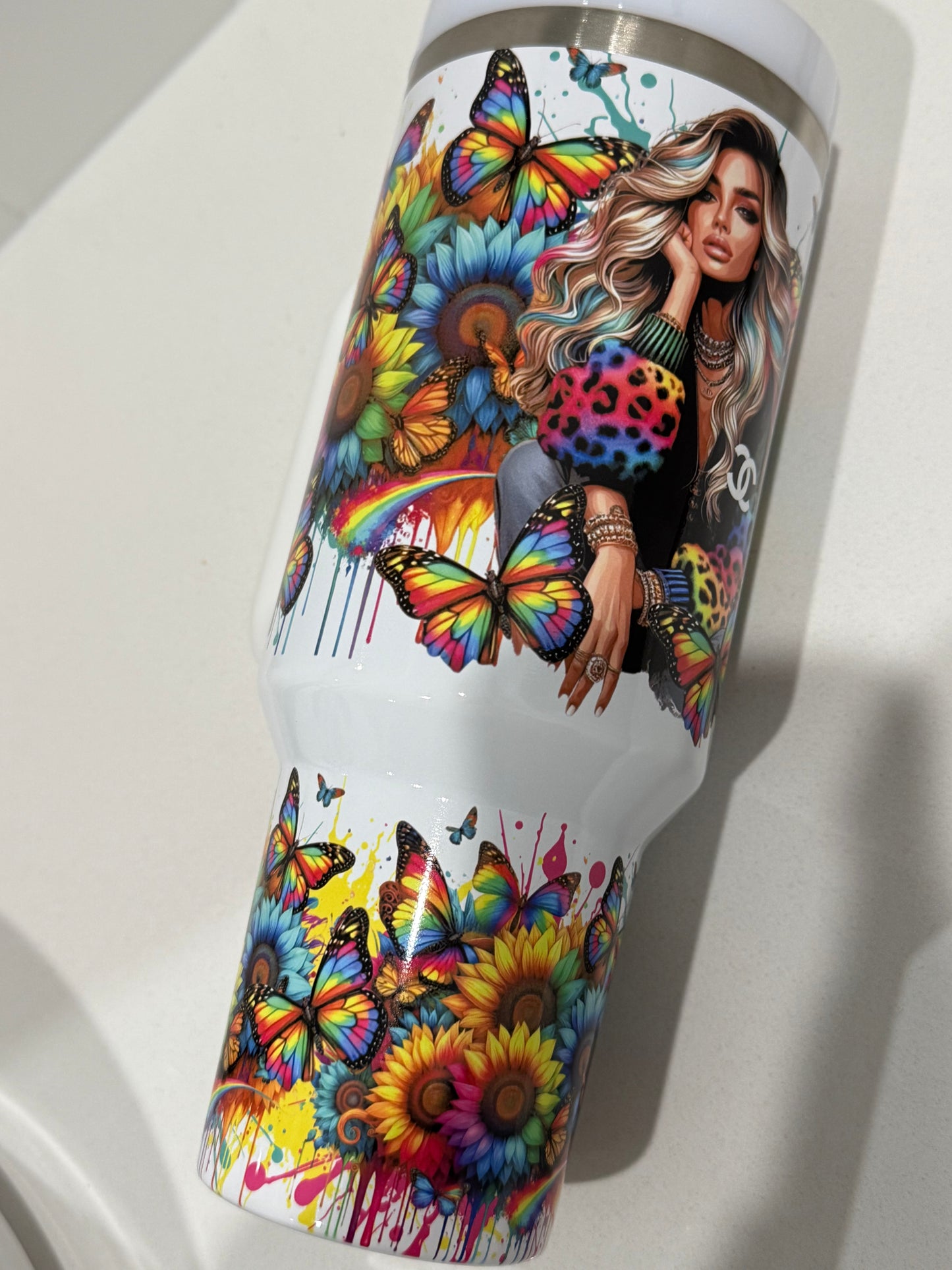 40oz Stainless Steel Tumbler (Vibrant Tattoo Girl)