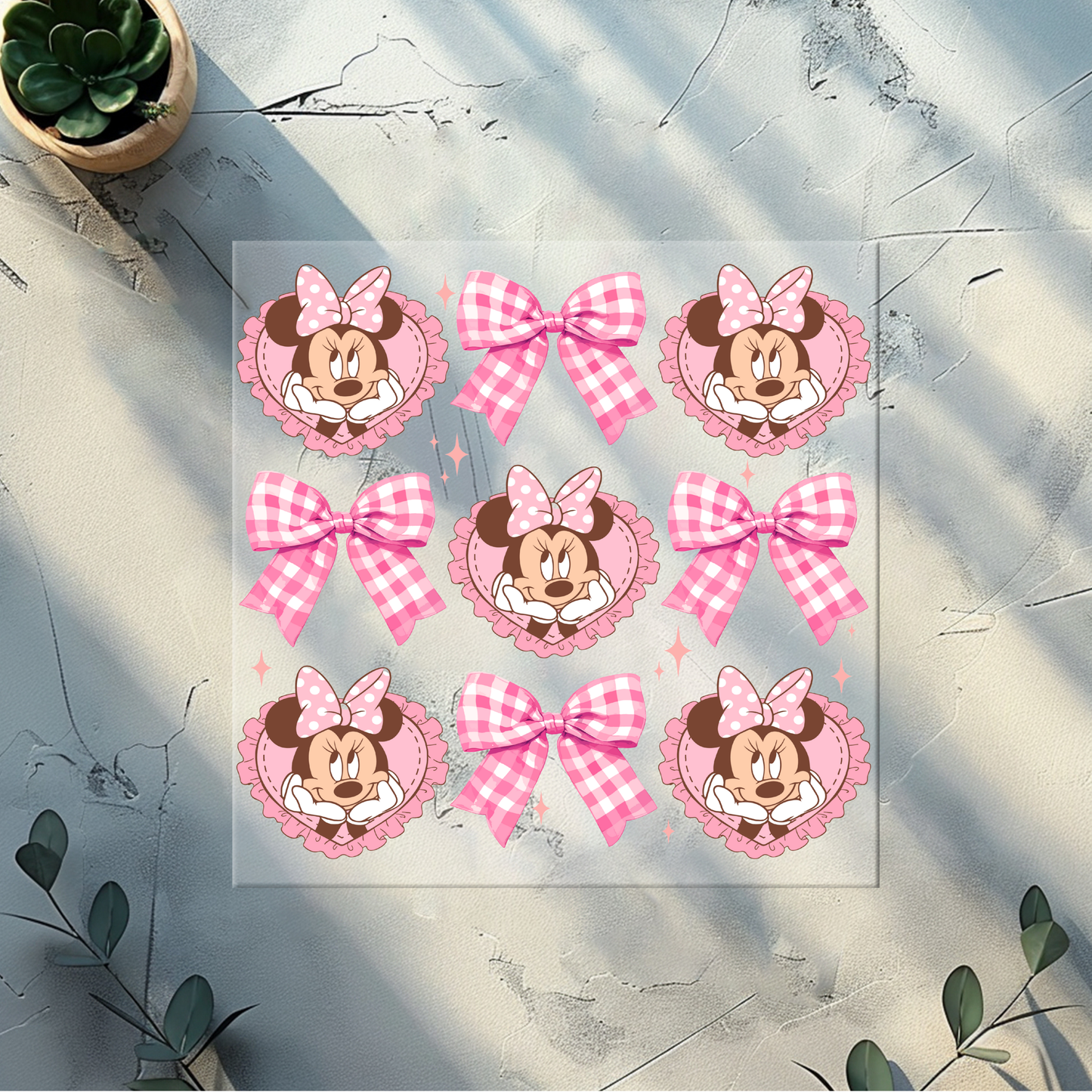 Premium DTF Prints – High-Quality Press-Ready Heat Transfers plus pocket print (Pink mouse with bows)