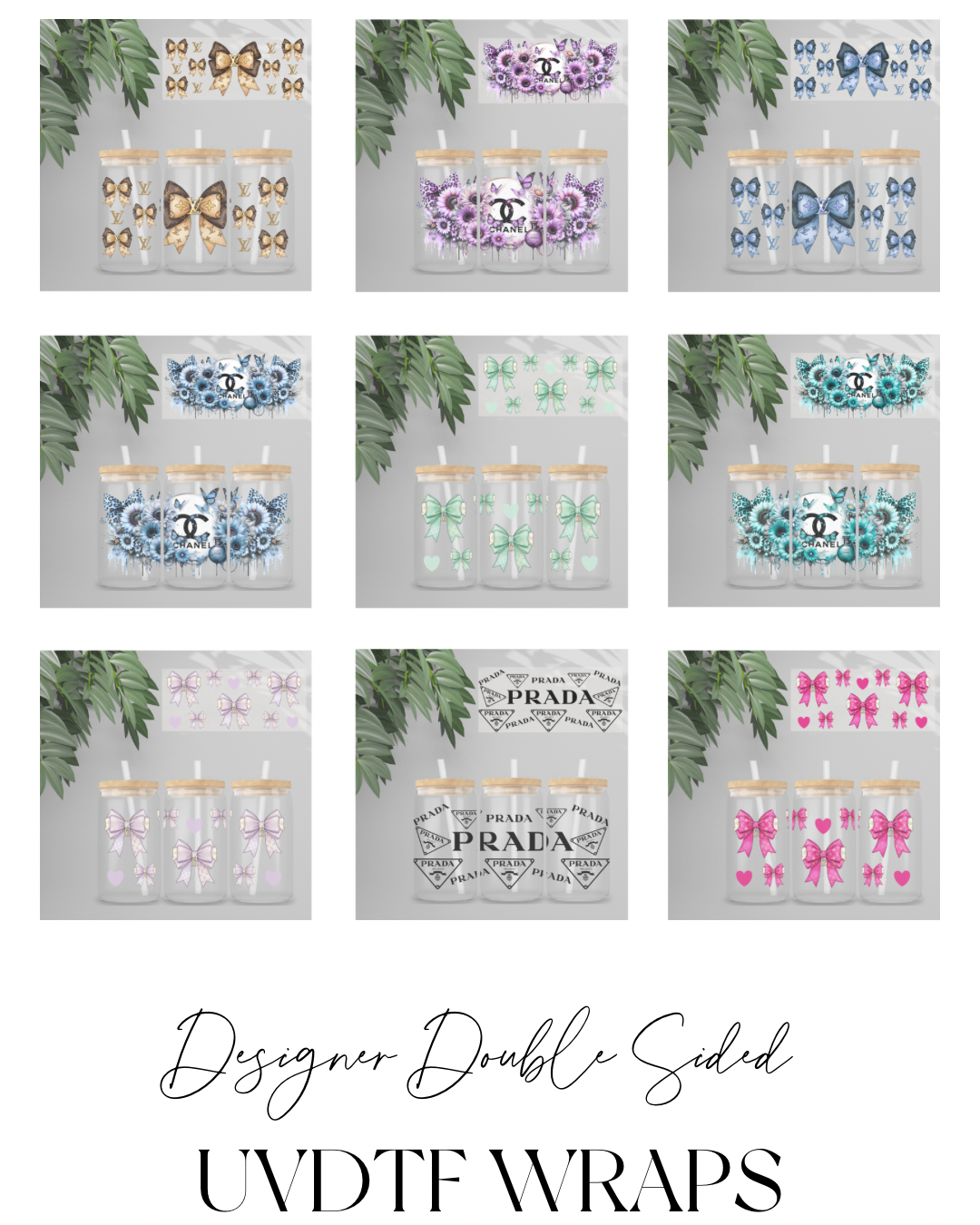 Premium Double Sided UVDTF Wrap | 16oz Tumbler Transfer | 24cm x 11cm | Designer